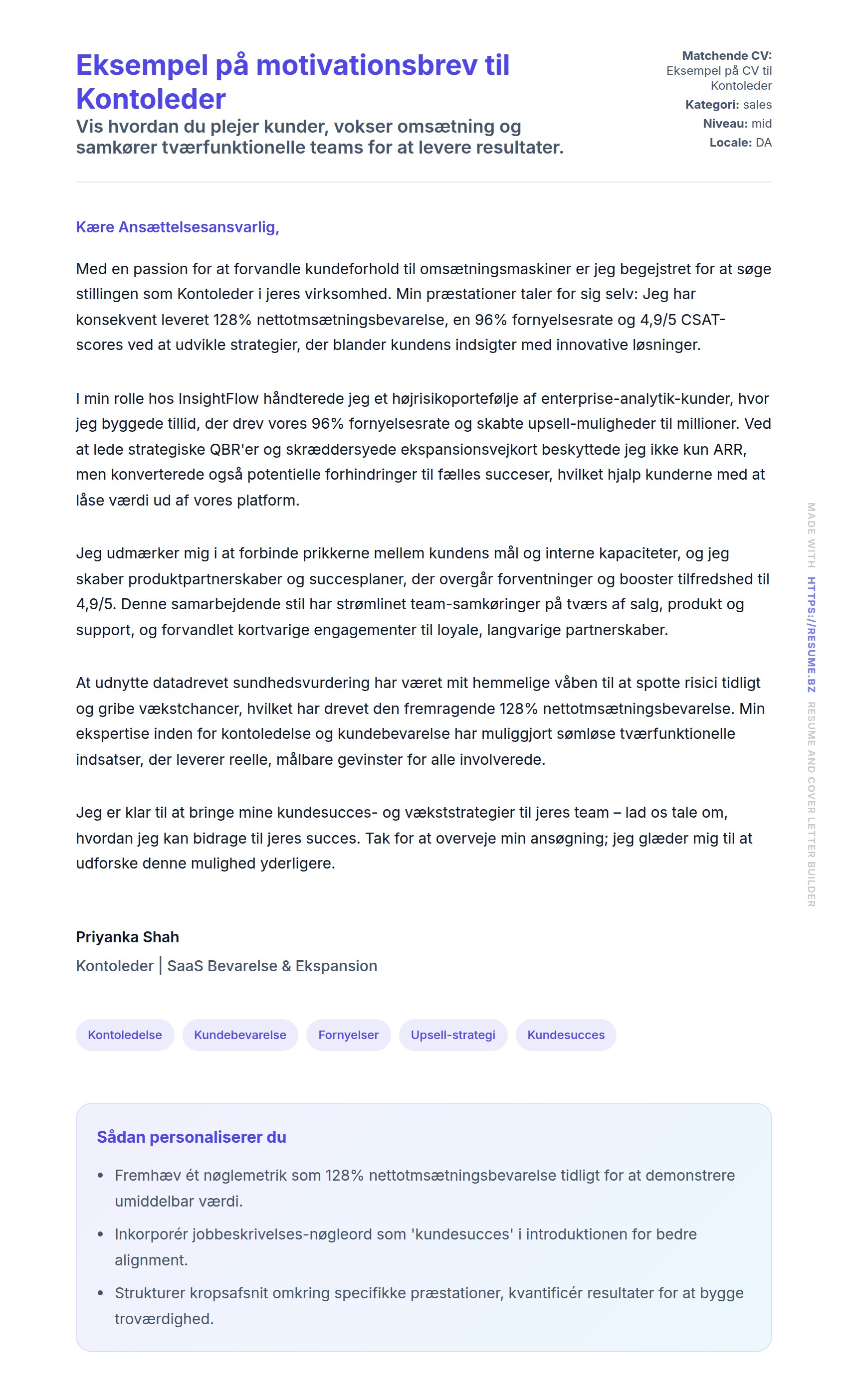 Ansøgningsbrev forhåndsvisning for Eksempel på motivationsbrev til Kontoleder