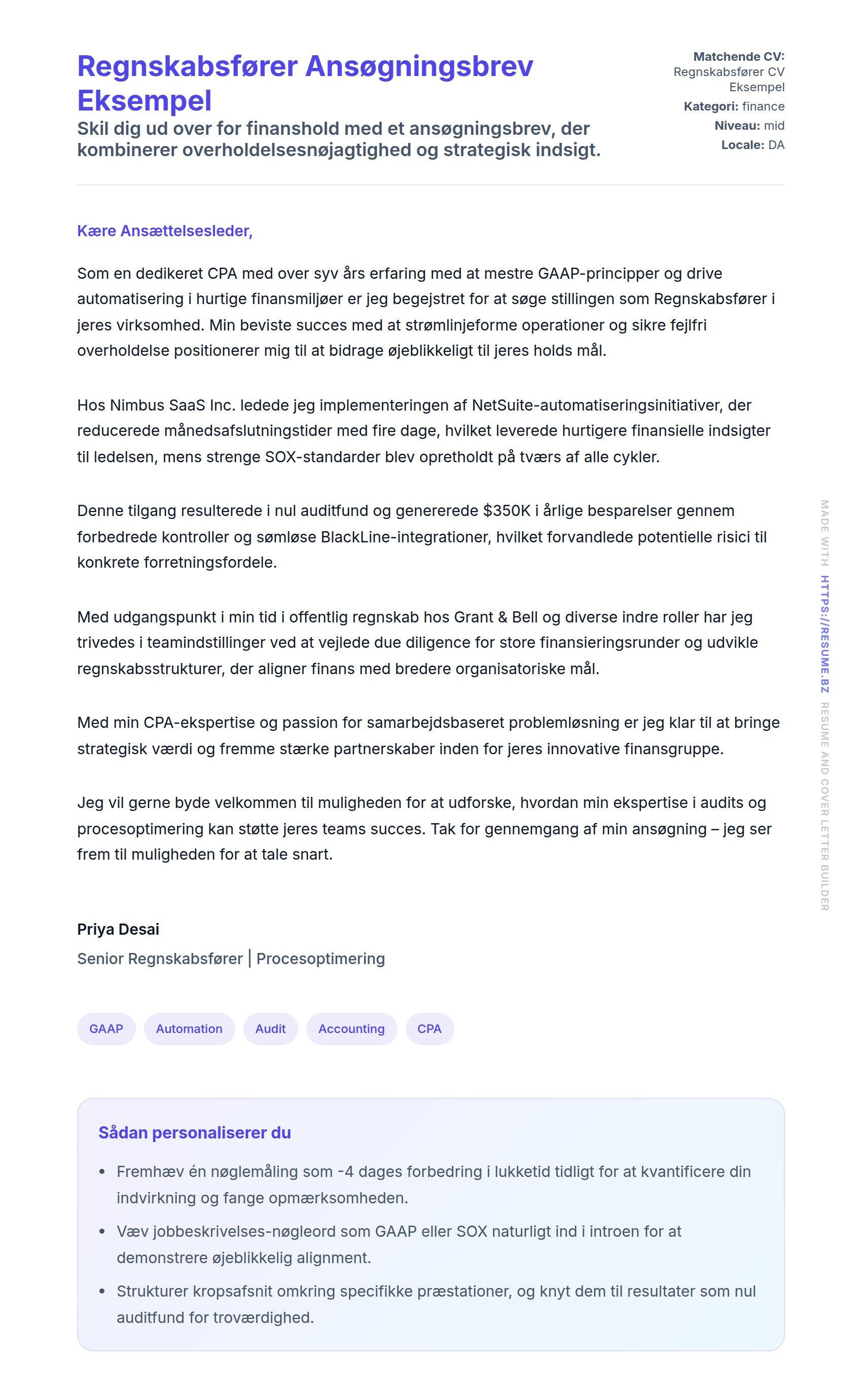 Regnskabsfører Ansøgningsbrev Eksempel