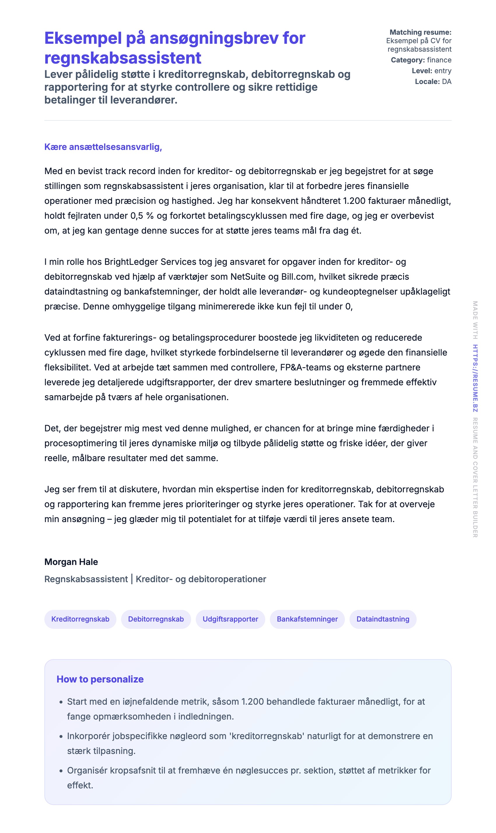 Ansøgningsbrev forhåndsvisning for Eksempel på ansøgningsbrev for regnskabsassistent