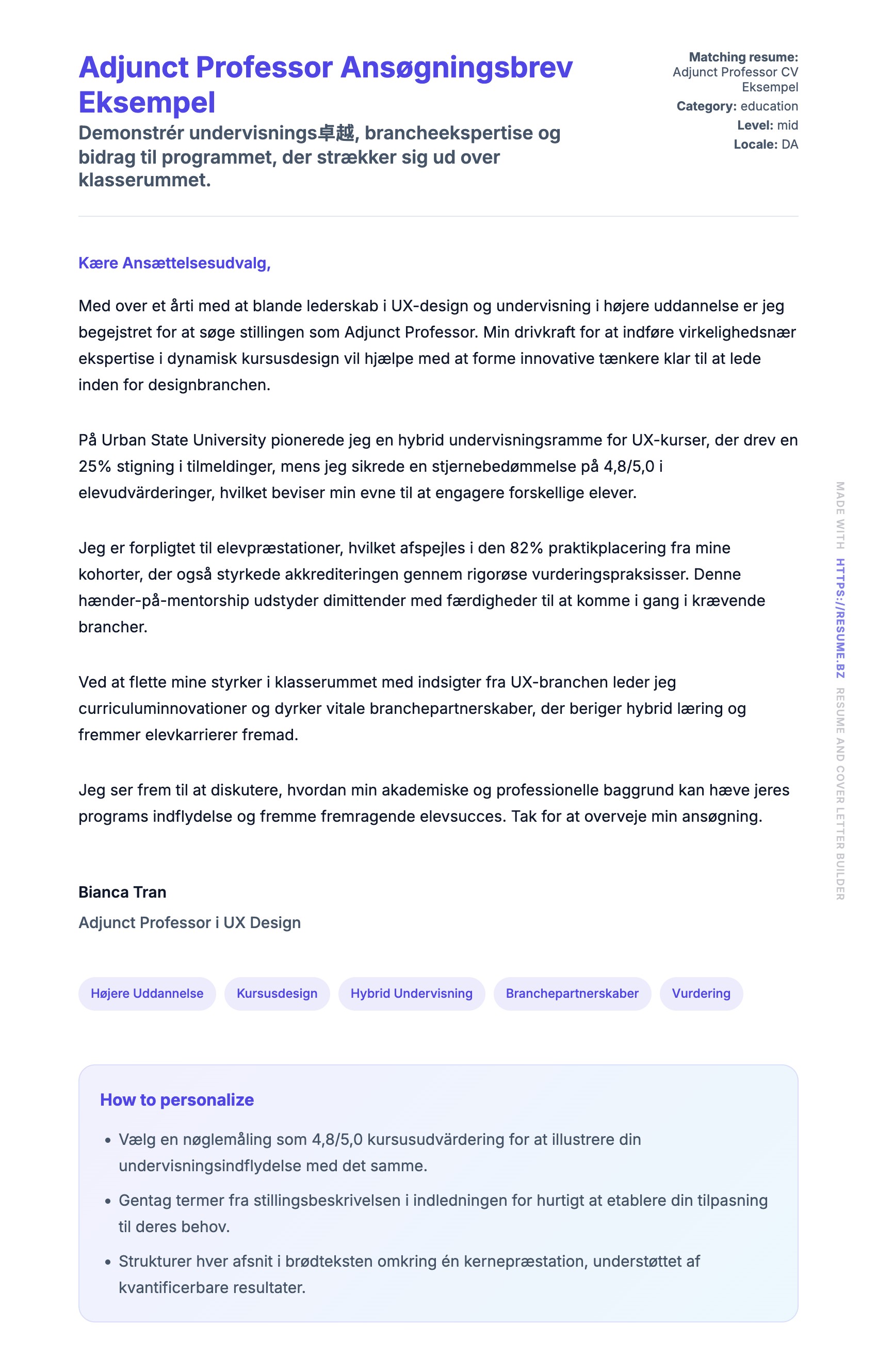 Ansøgningsbrev forhåndsvisning for Adjunct Professor Ansøgningsbrev Eksempel