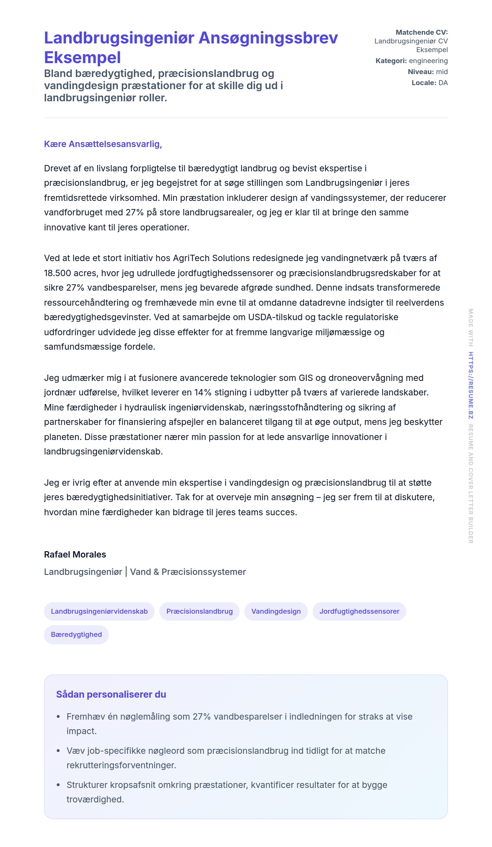 Landbrugsingeniør Ansøgningssbrev Eksempel