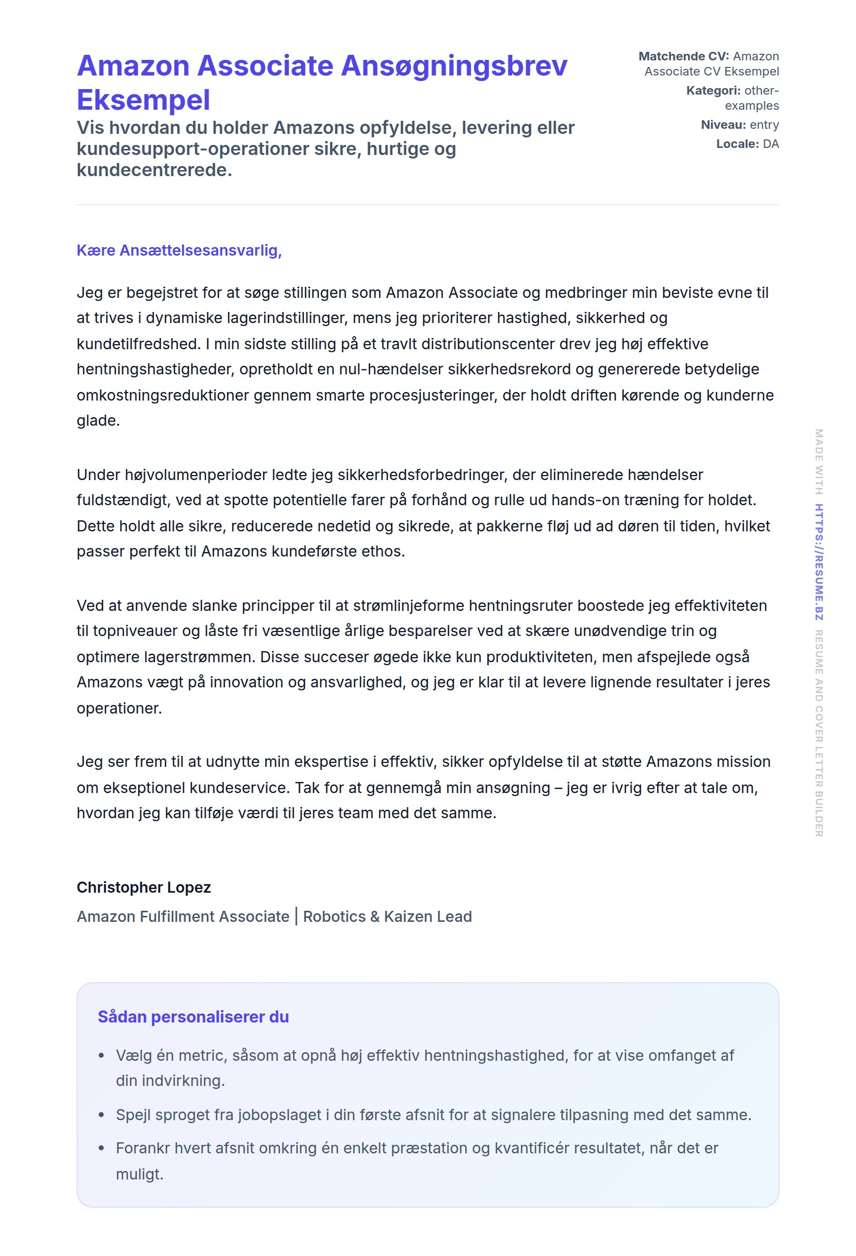 Ansøgningsbrev forhåndsvisning for Amazon Associate Ansøgningsbrev Eksempel