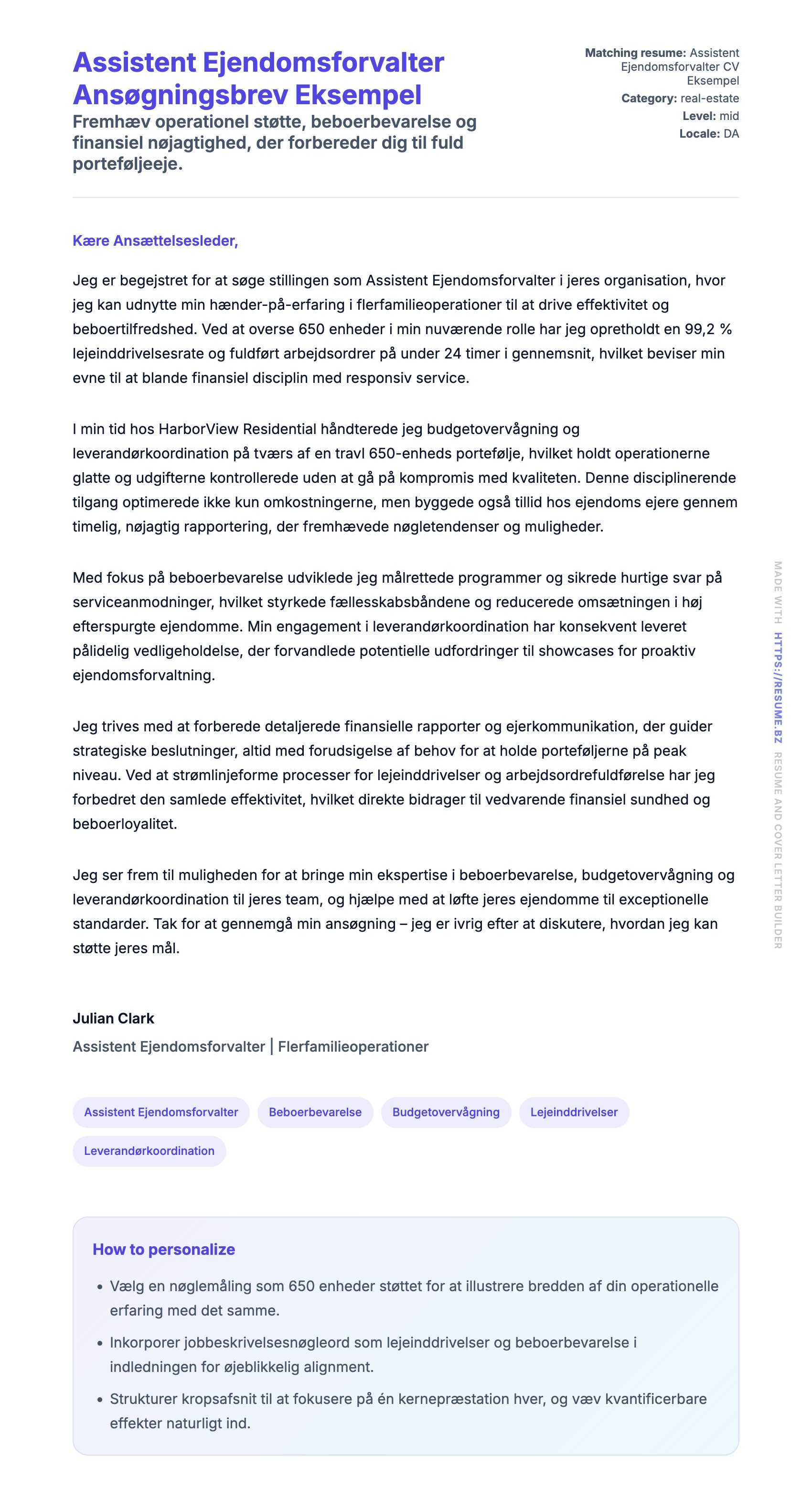 Ansøgningsbrev forhåndsvisning for Assistent Ejendomsforvalter Ansøgningsbrev Eksempel