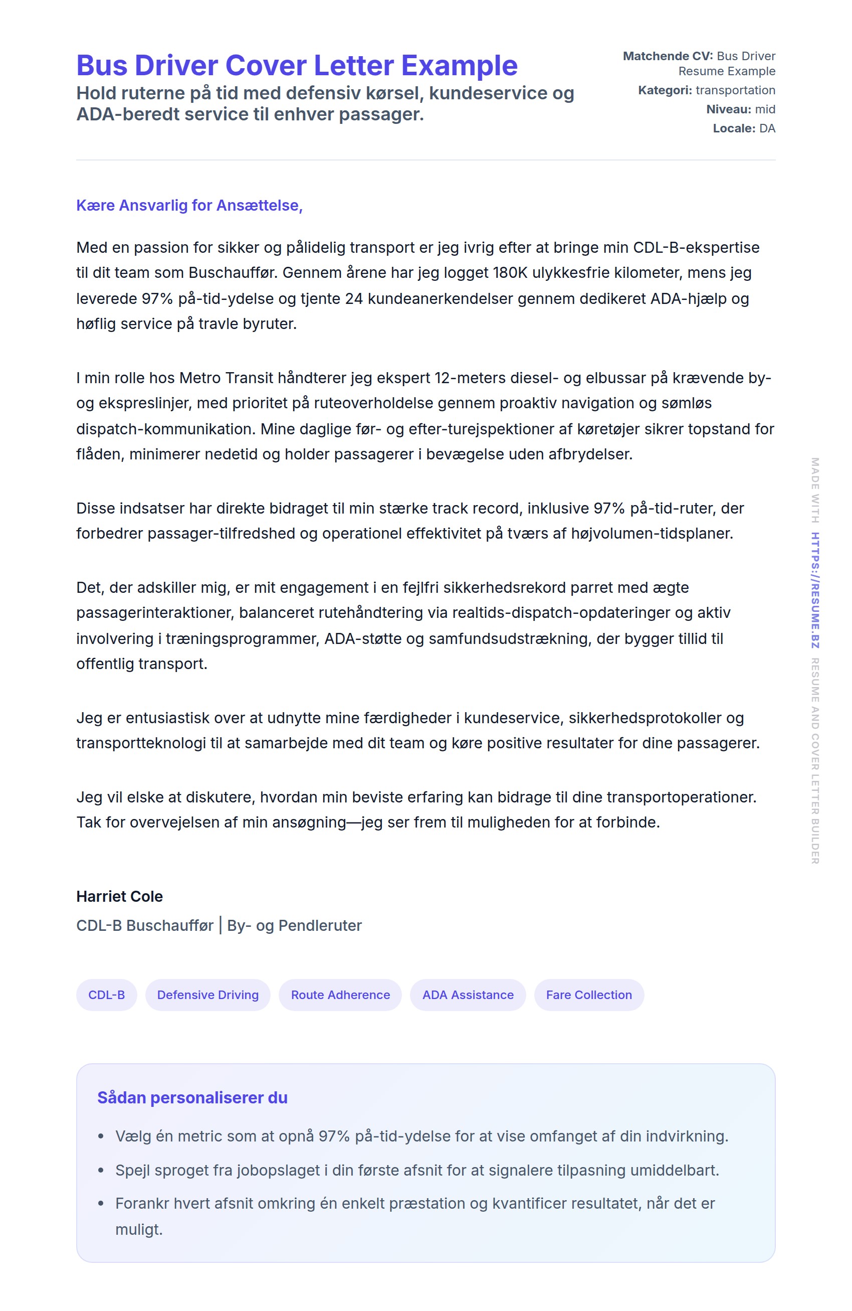 Ansøgningsbrev forhåndsvisning for Bus Driver Cover Letter Example