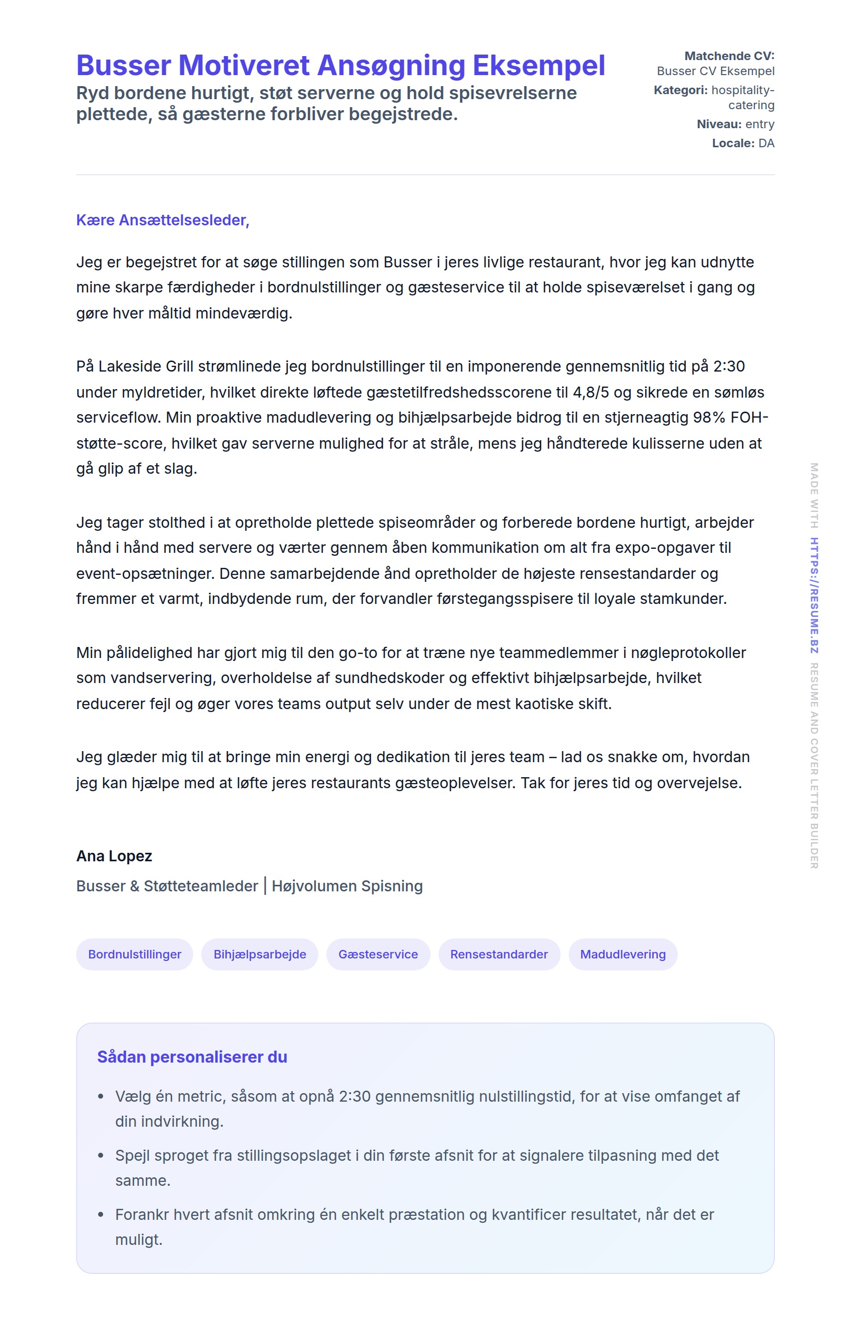 Ansøgningsbrev forhåndsvisning for Busser Motiveret Ansøgning Eksempel