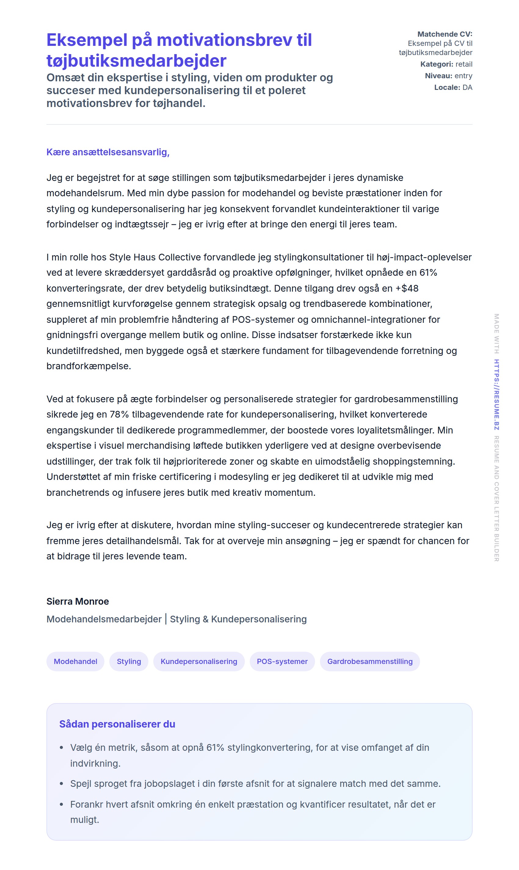 Eksempel på motivationsbrev til tøjbutiksmedarbejder
