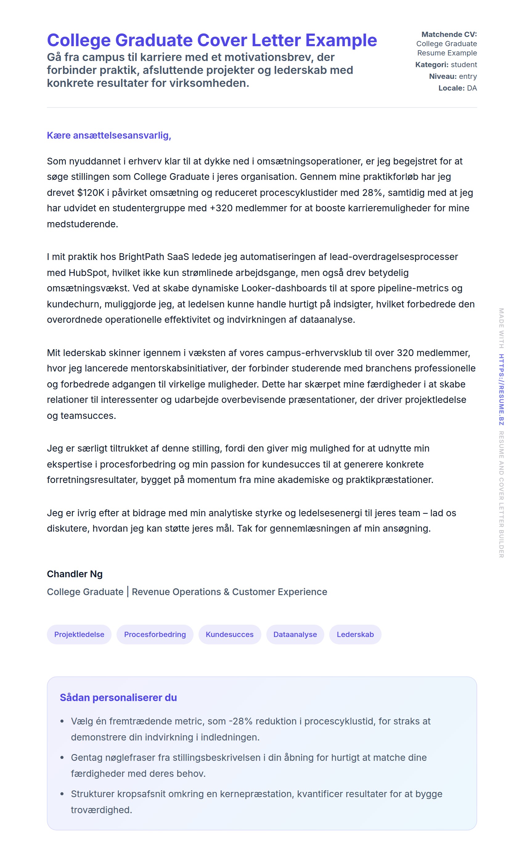 Ansøgningsbrev forhåndsvisning for College Graduate Cover Letter Example