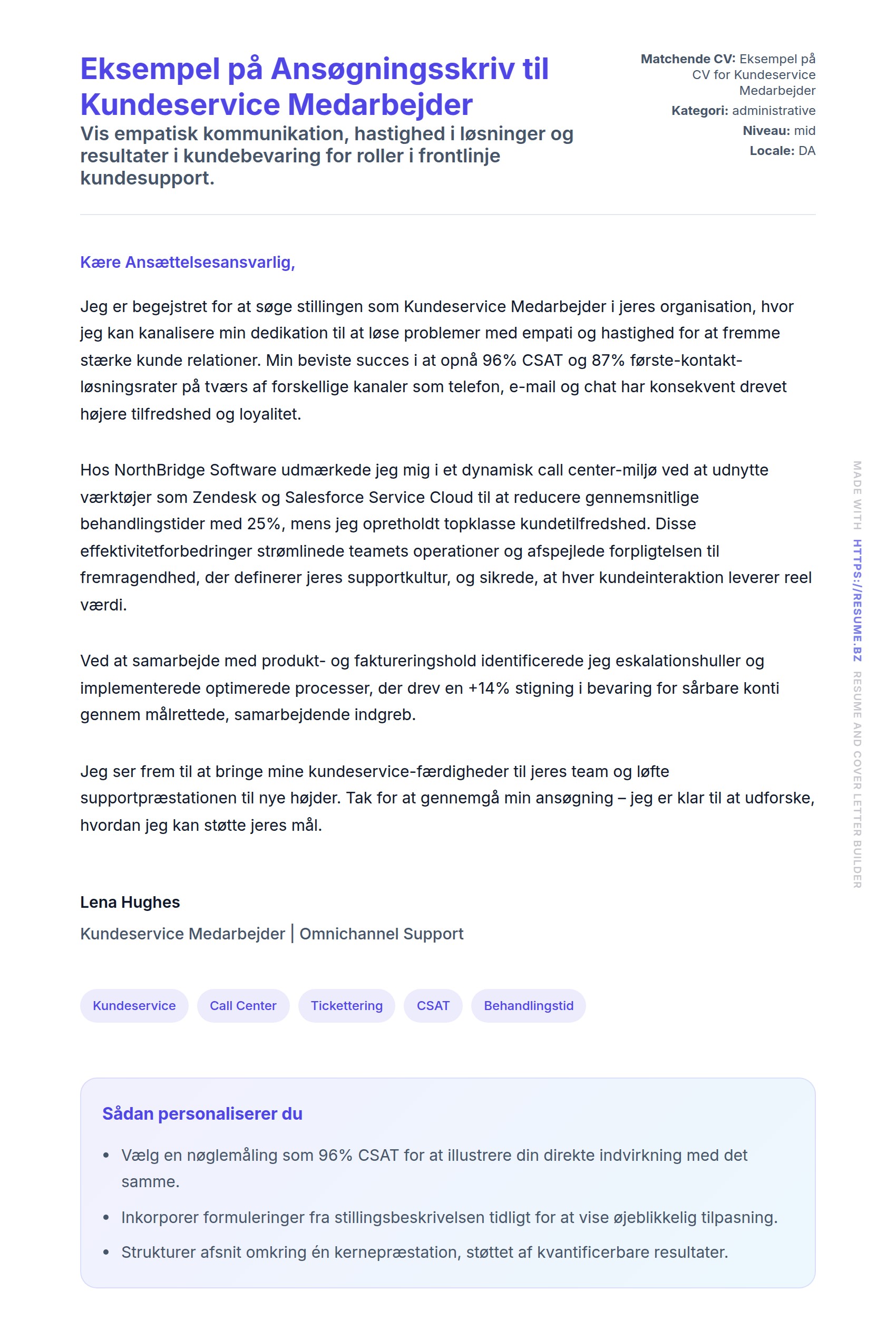 Ansøgningsbrev forhåndsvisning for Eksempel på Ansøgningsskriv til Kundeservice Medarbejder