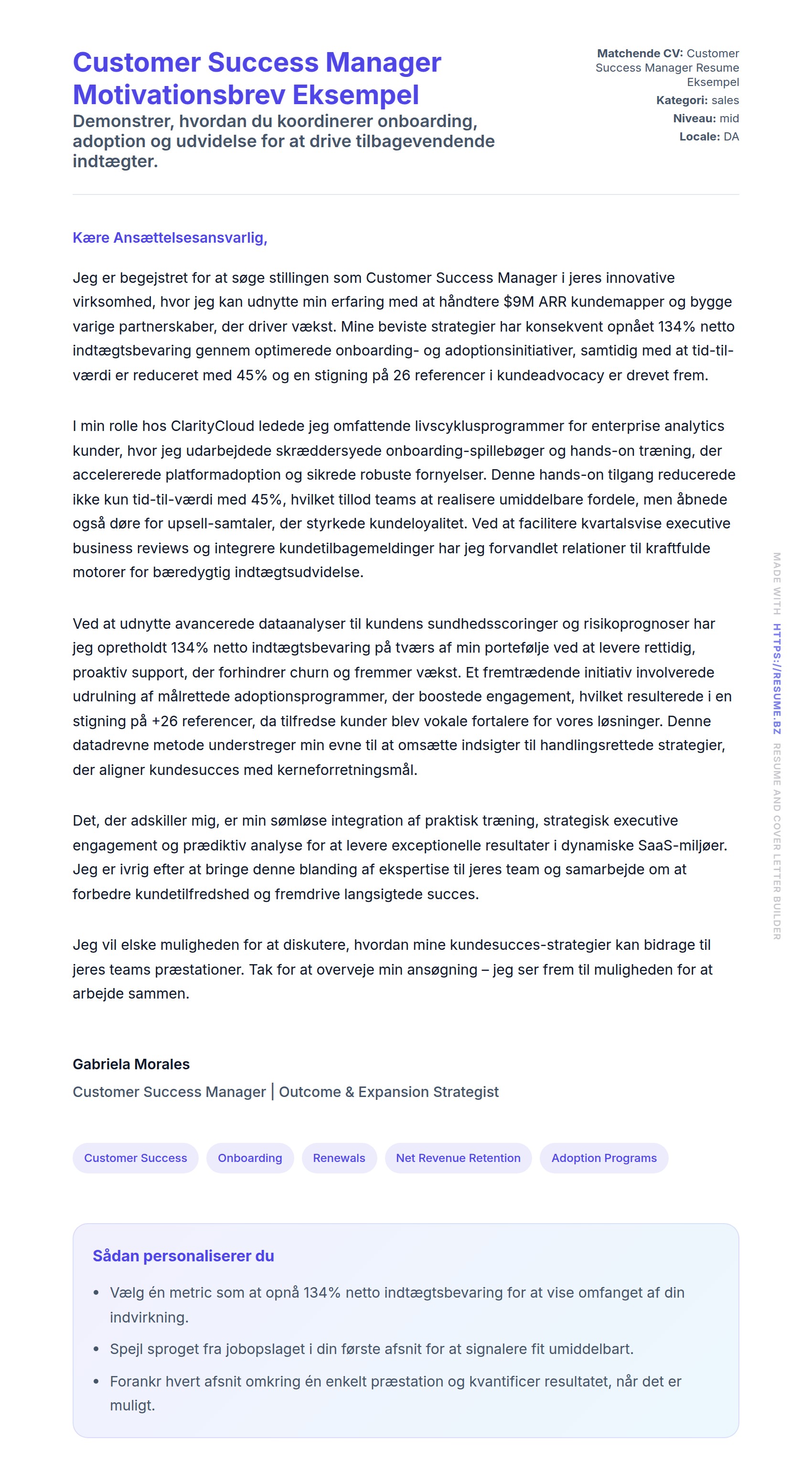 Customer Success Manager Motivationsbrev Eksempel