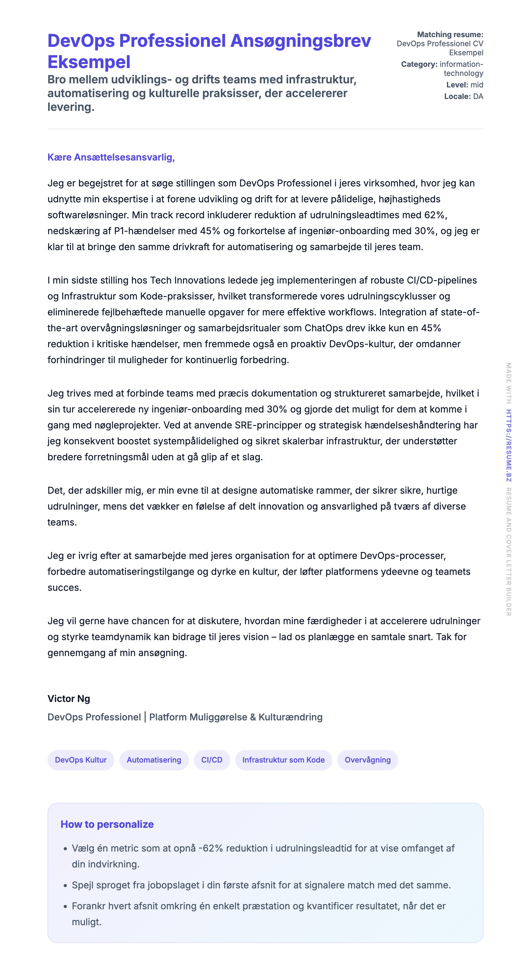 Ansøgningsbrev forhåndsvisning for DevOps Professionel Ansøgningsbrev Eksempel