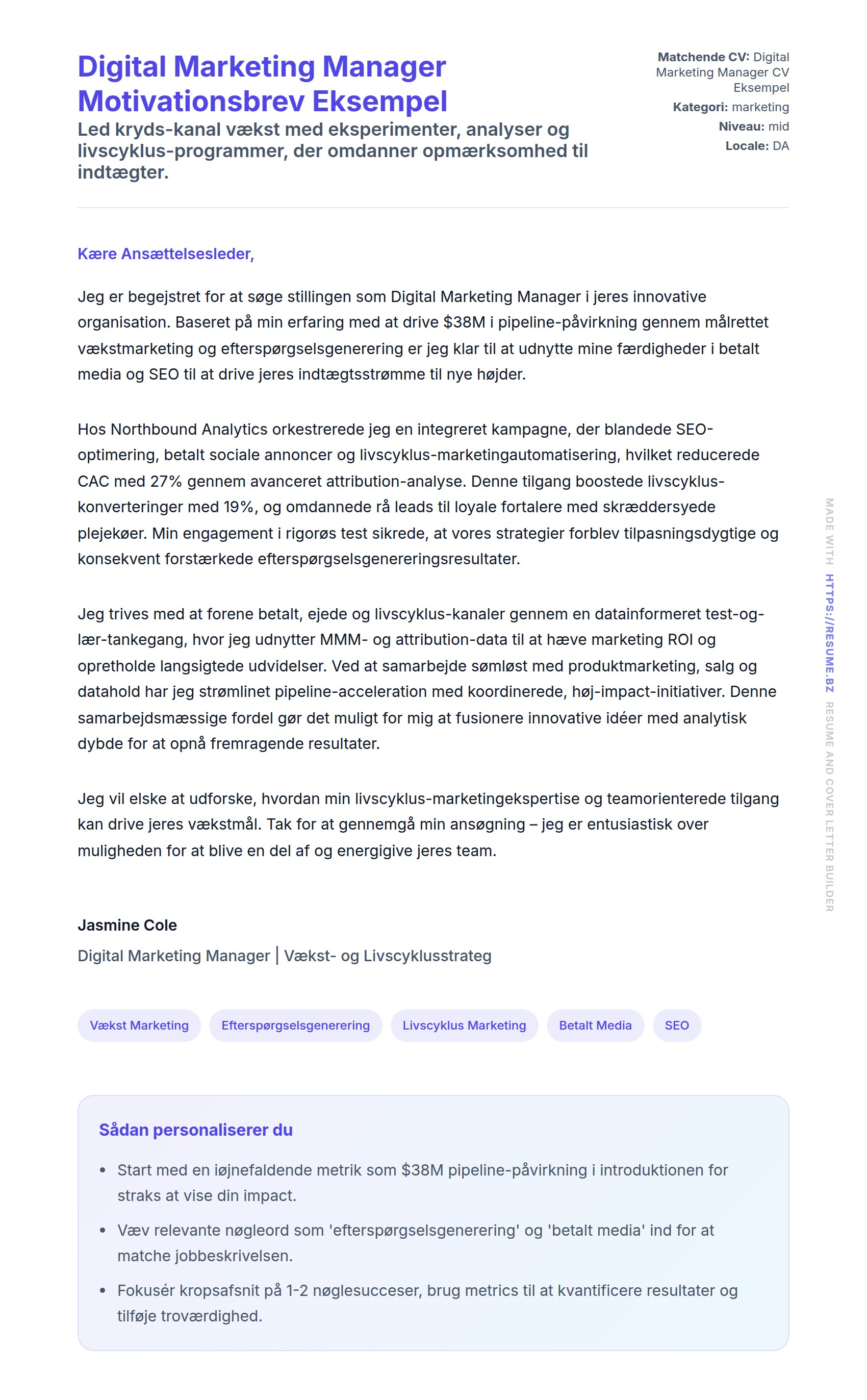 Digital Marketing Manager Motivationsbrev Eksempel