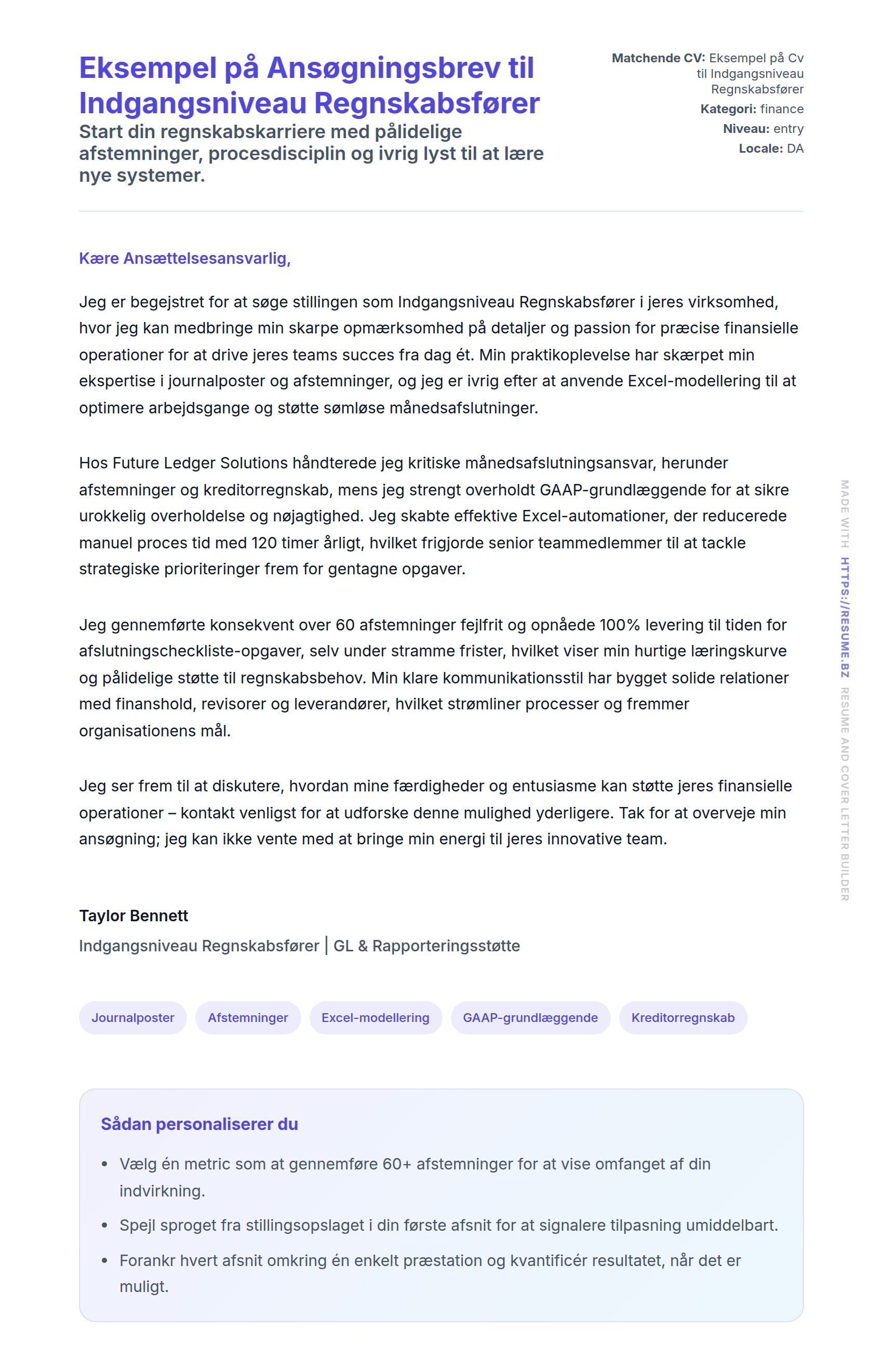 Ansøgningsbrev forhåndsvisning for Eksempel på Ansøgningsbrev til Indgangsniveau Regnskabsfører