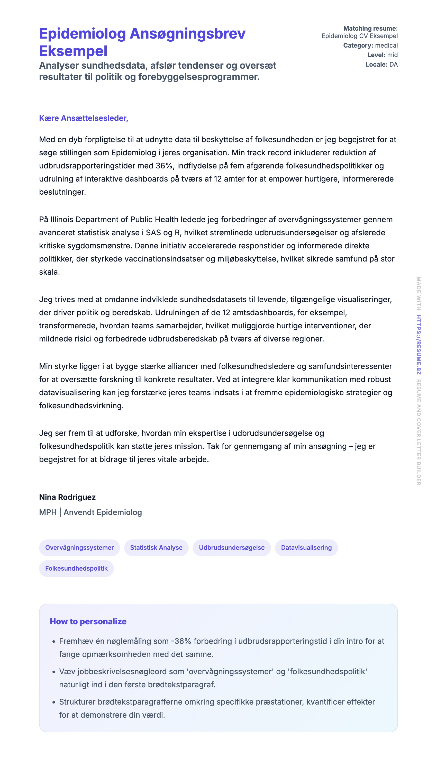 Ansøgningsbrev forhåndsvisning for Epidemiolog Ansøgningsbrev Eksempel