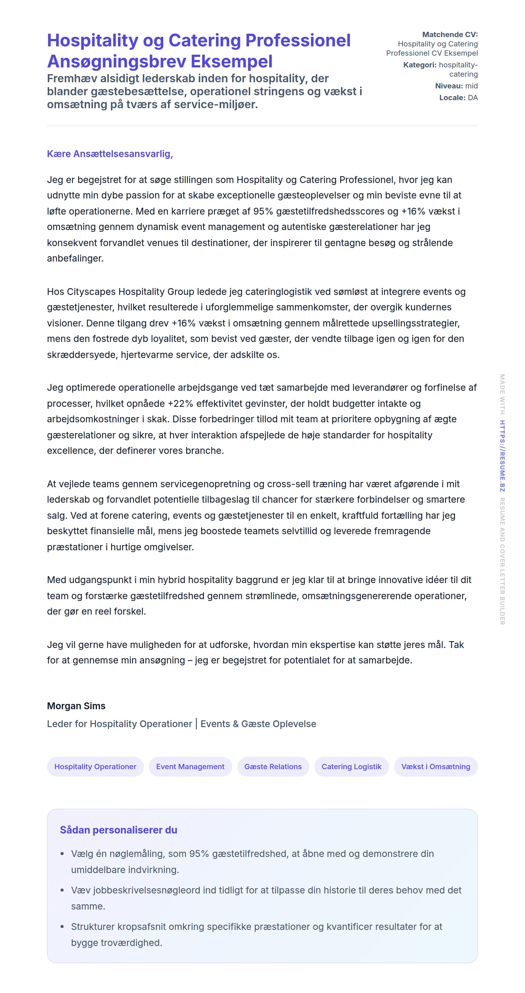 Ansøgningsbrev forhåndsvisning for Hospitality og Catering Professionel Ansøgningsbrev Eksempel