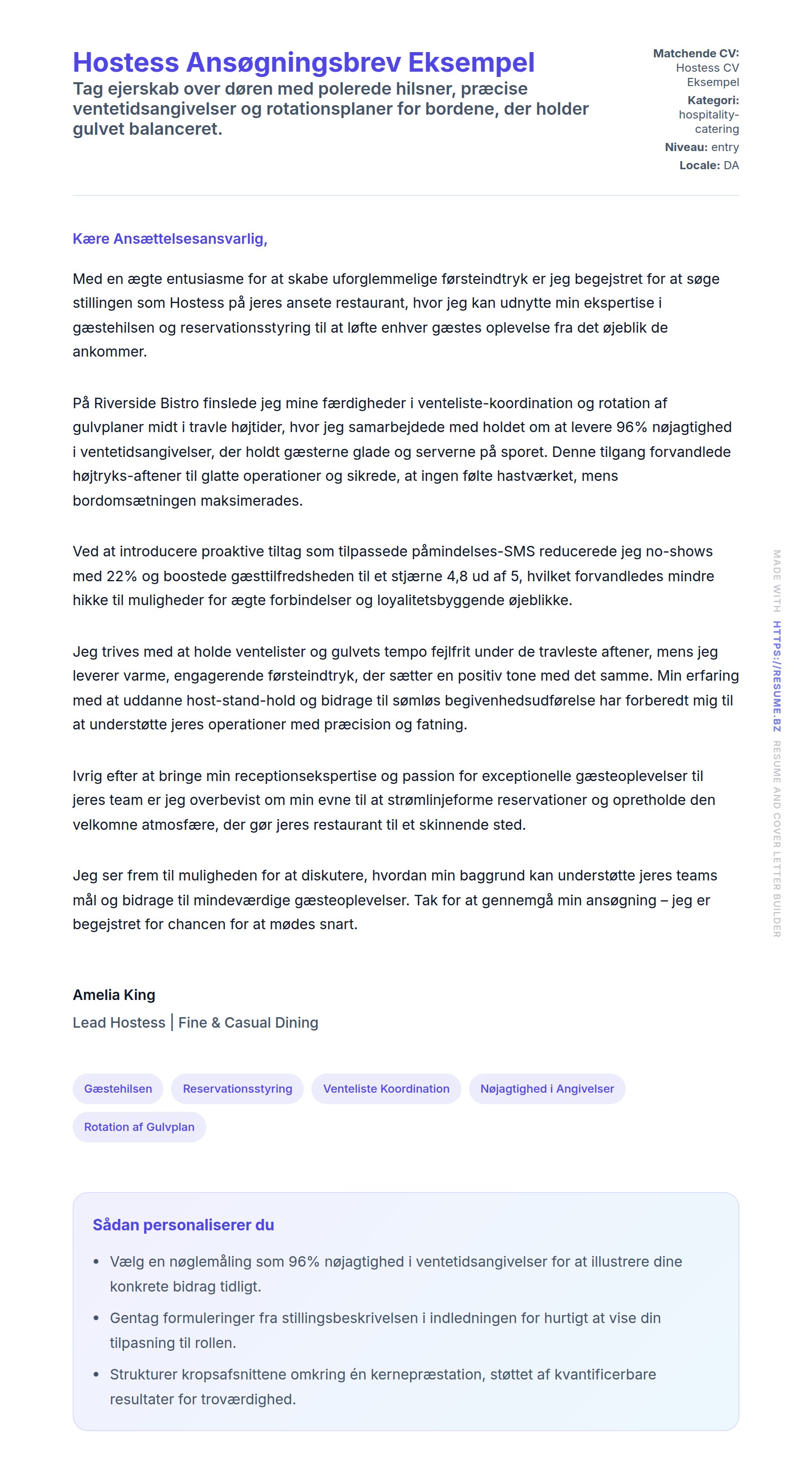 Ansøgningsbrev forhåndsvisning for Hostess Ansøgningsbrev Eksempel