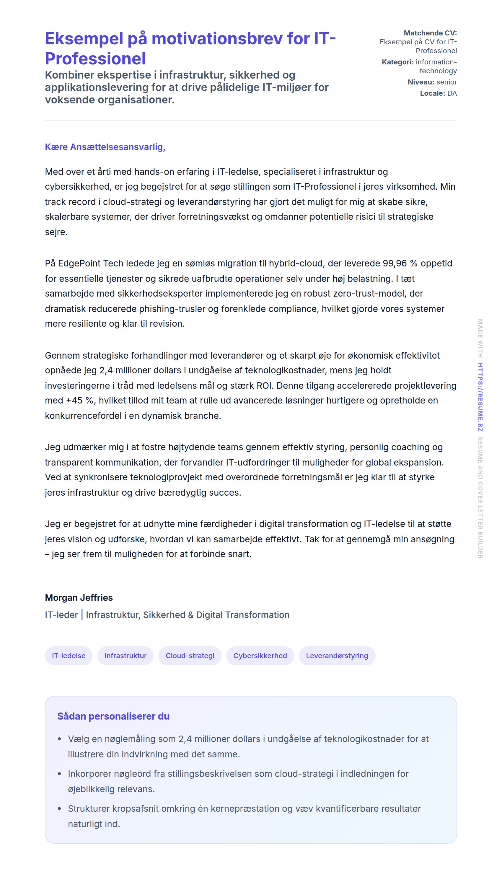 Eksempel på motivationsbrev for IT-Professionel