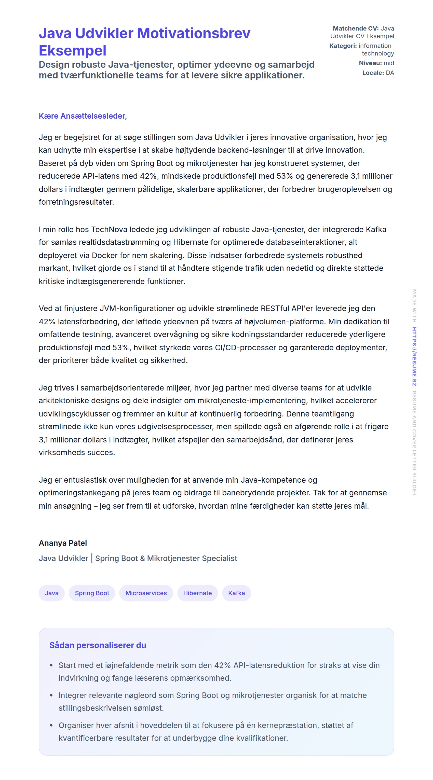 Java Udvikler Motivationsbrev Eksempel