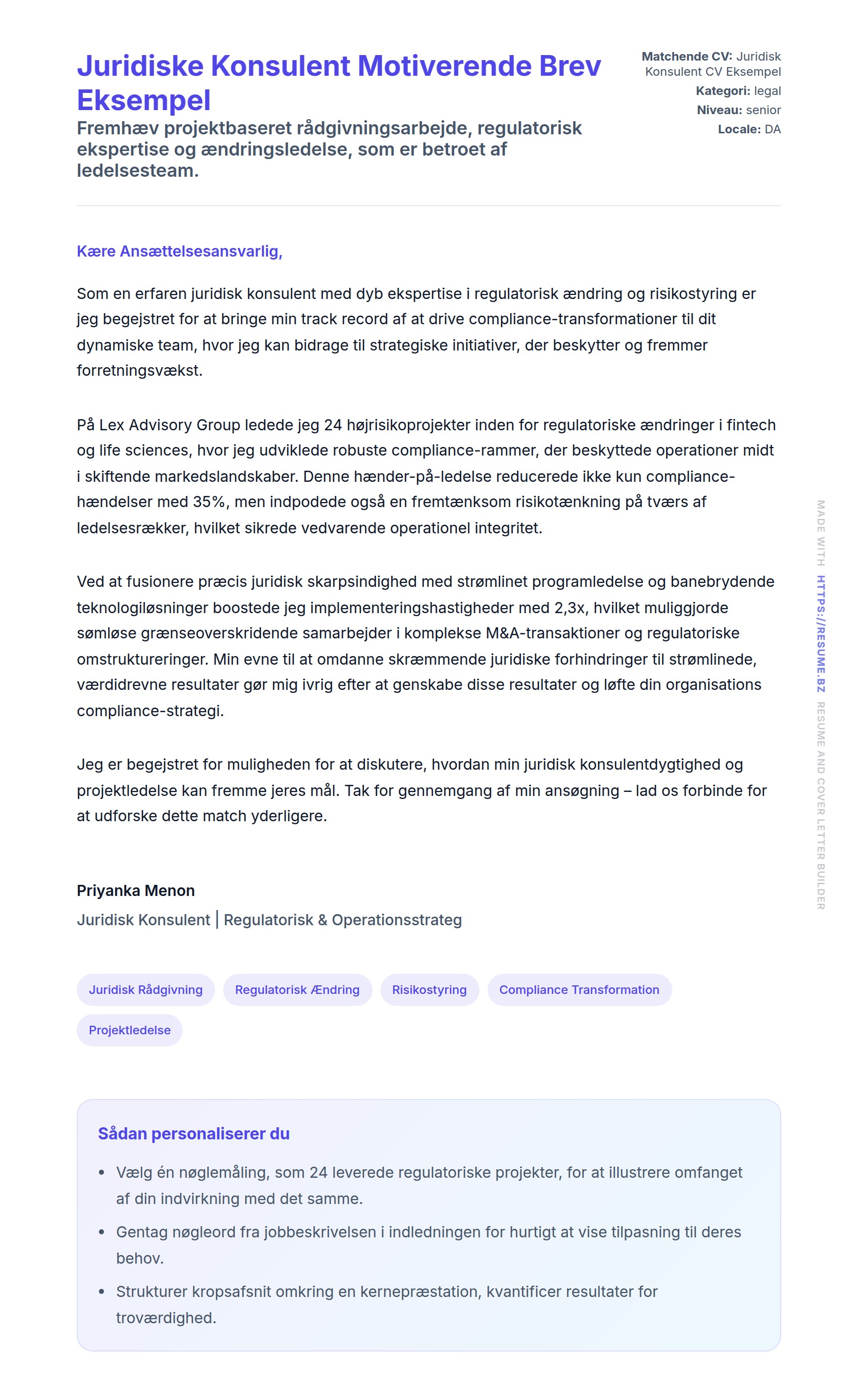 Ansøgningsbrev forhåndsvisning for Juridiske Konsulent Motiverende Brev Eksempel