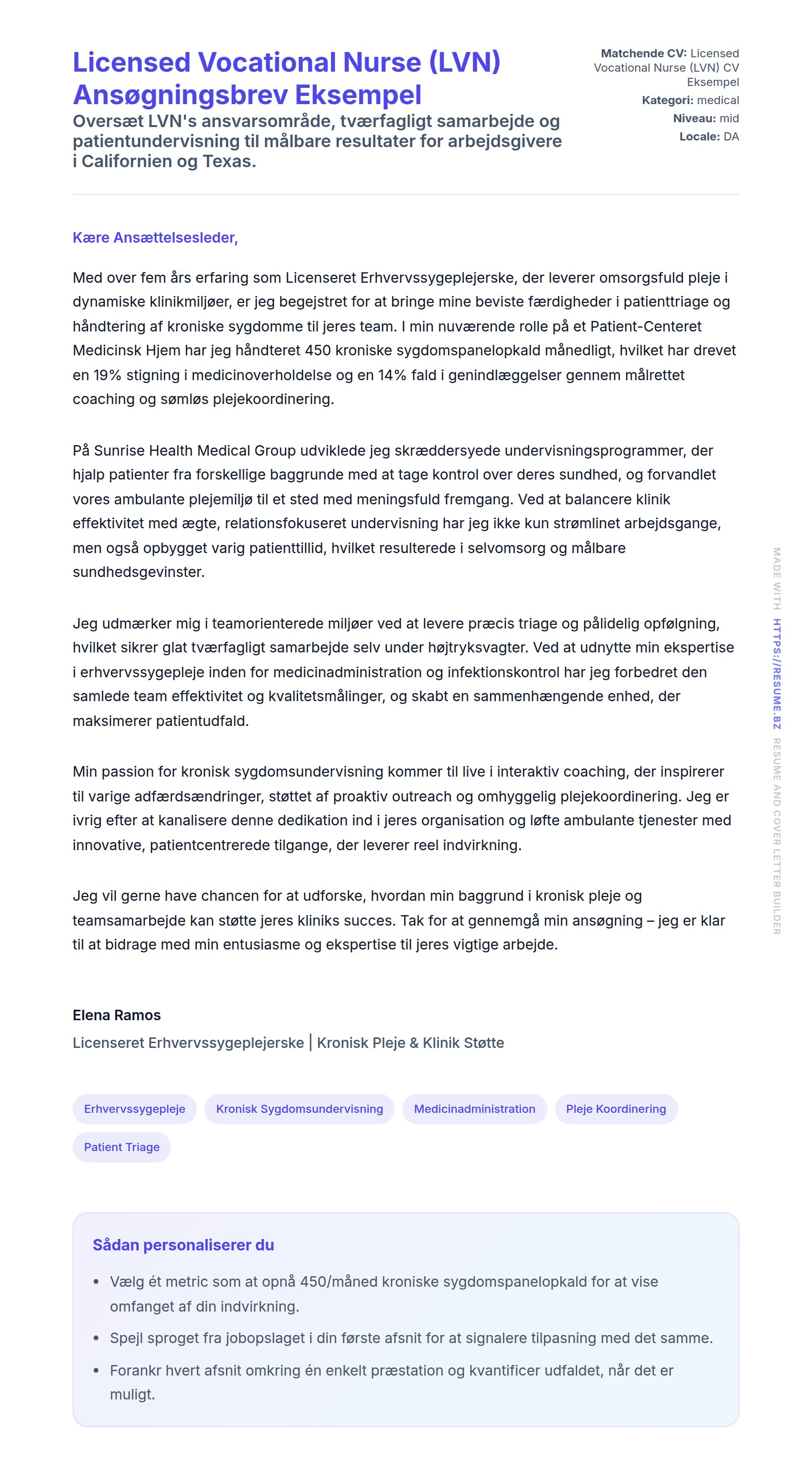 Ansøgningsbrev forhåndsvisning for Licensed Vocational Nurse (LVN) Ansøgningsbrev Eksempel
