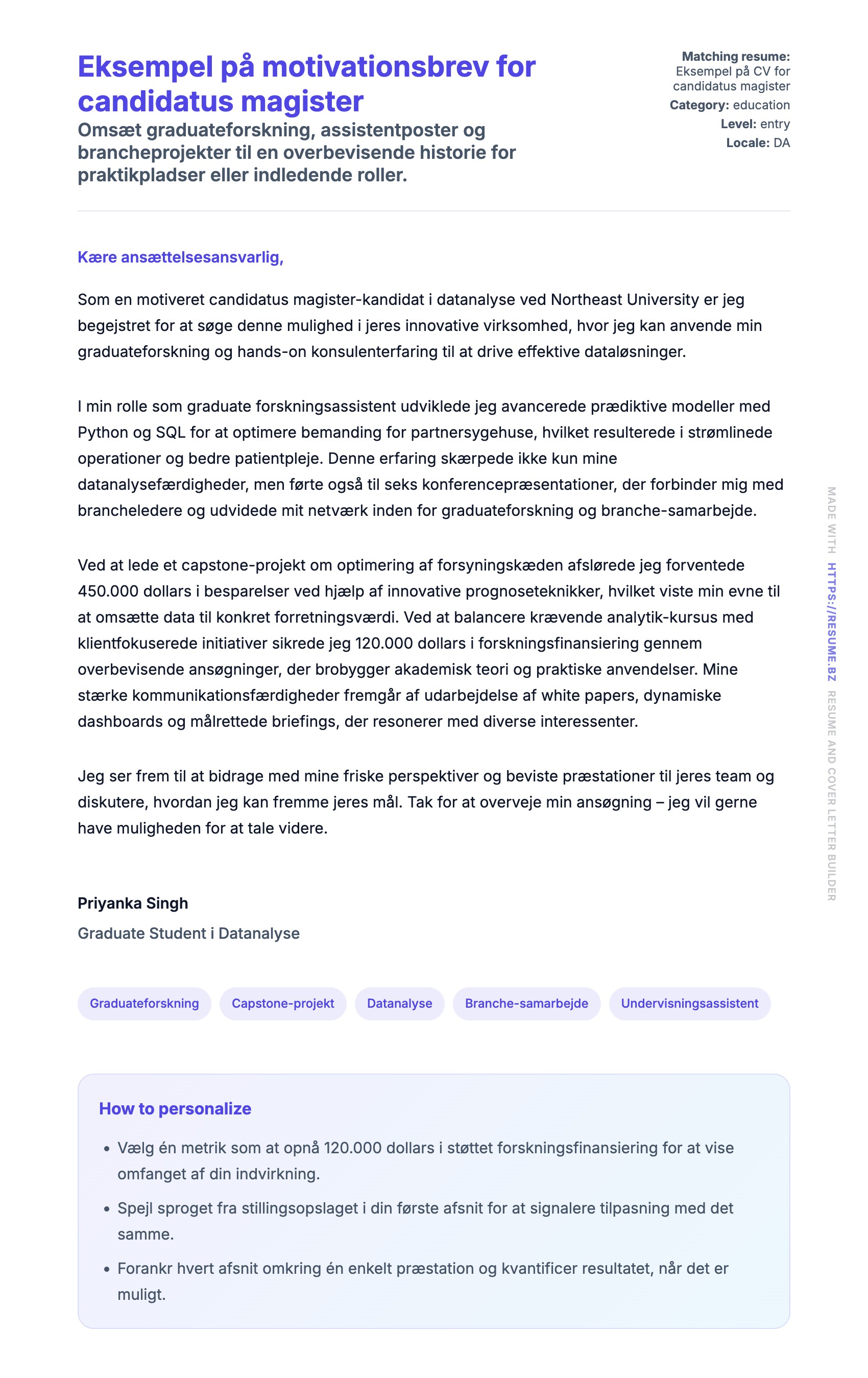 Ansøgningsbrev forhåndsvisning for Eksempel på motivationsbrev for candidatus magister
