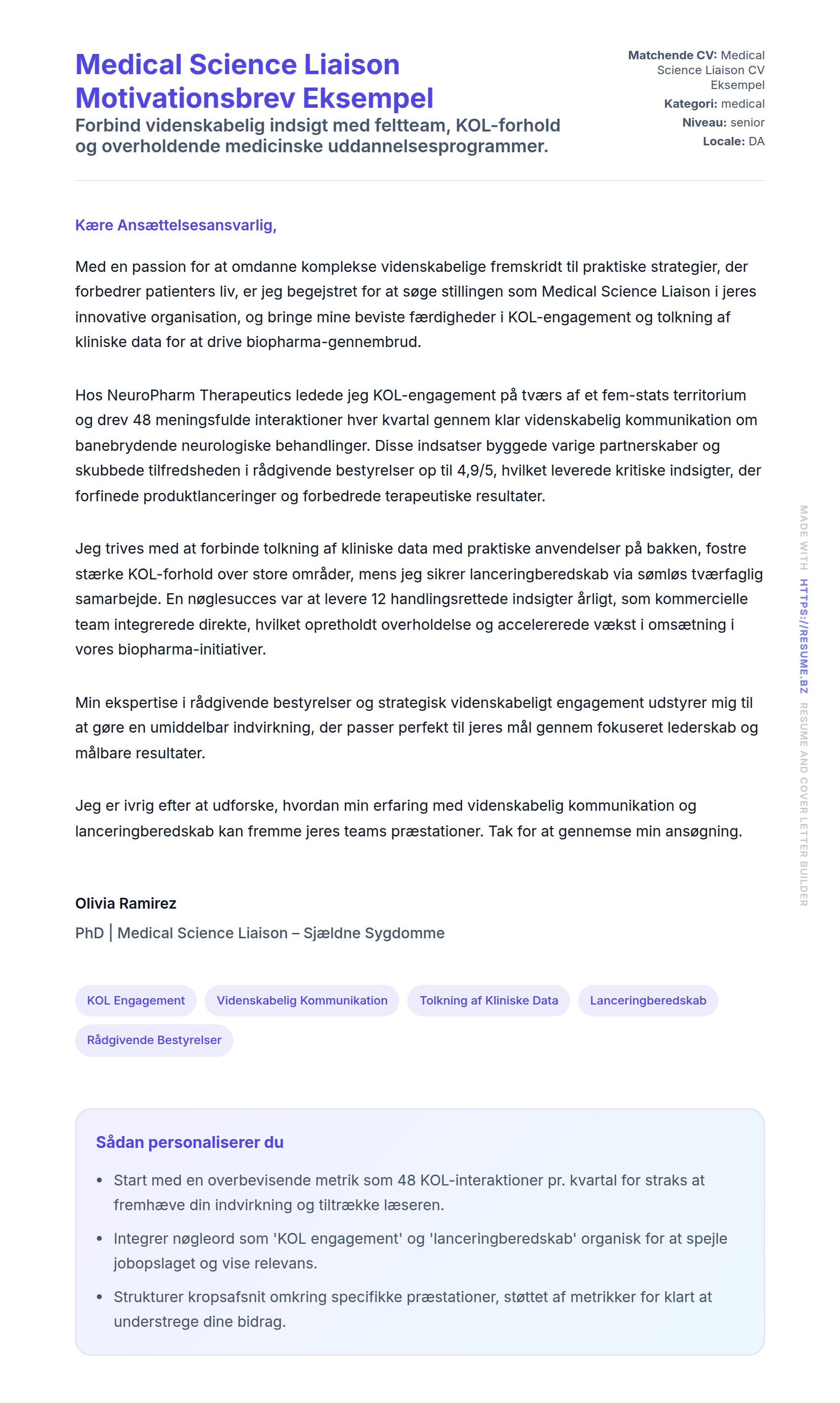 Ansøgningsbrev forhåndsvisning for Medical Science Liaison Motivationsbrev Eksempel