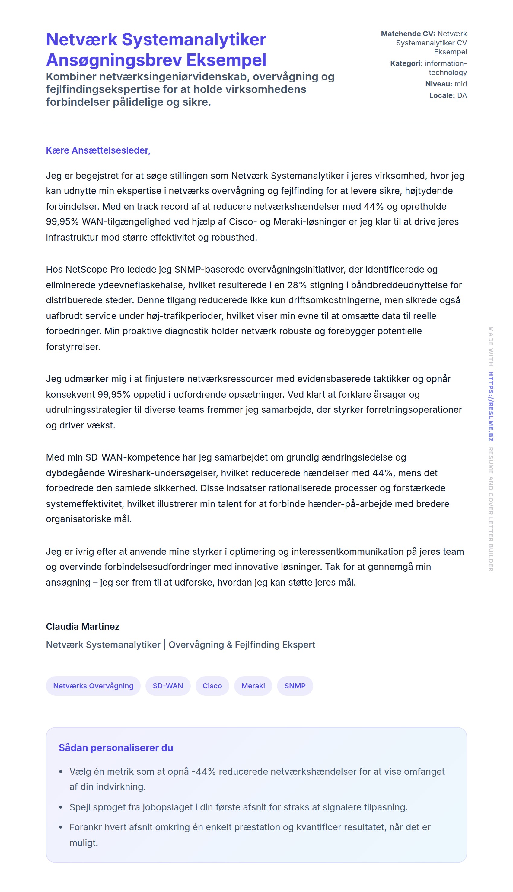 Ansøgningsbrev forhåndsvisning for Netværk Systemanalytiker Ansøgningsbrev Eksempel