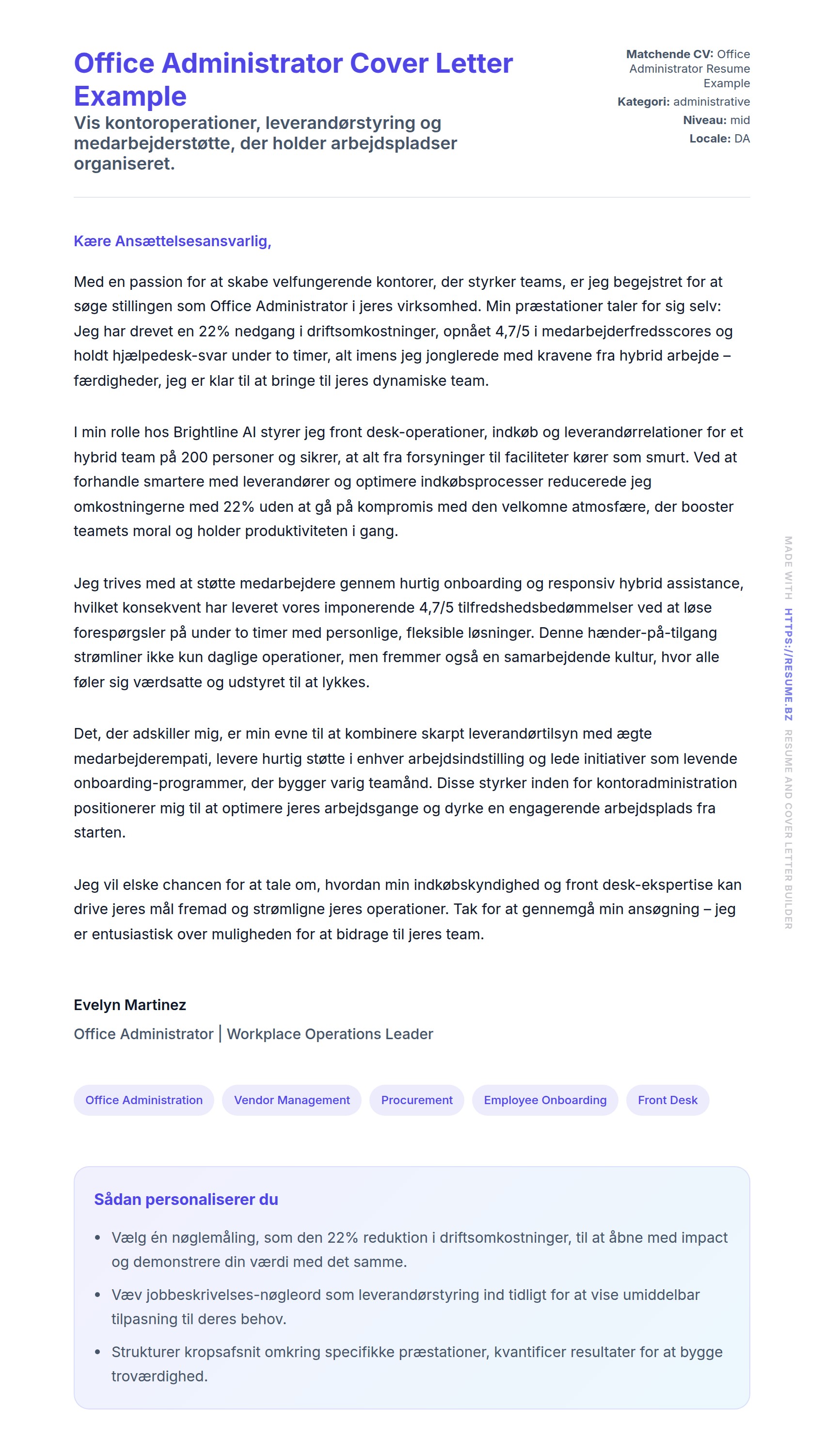 Office Administrator Cover Letter Example