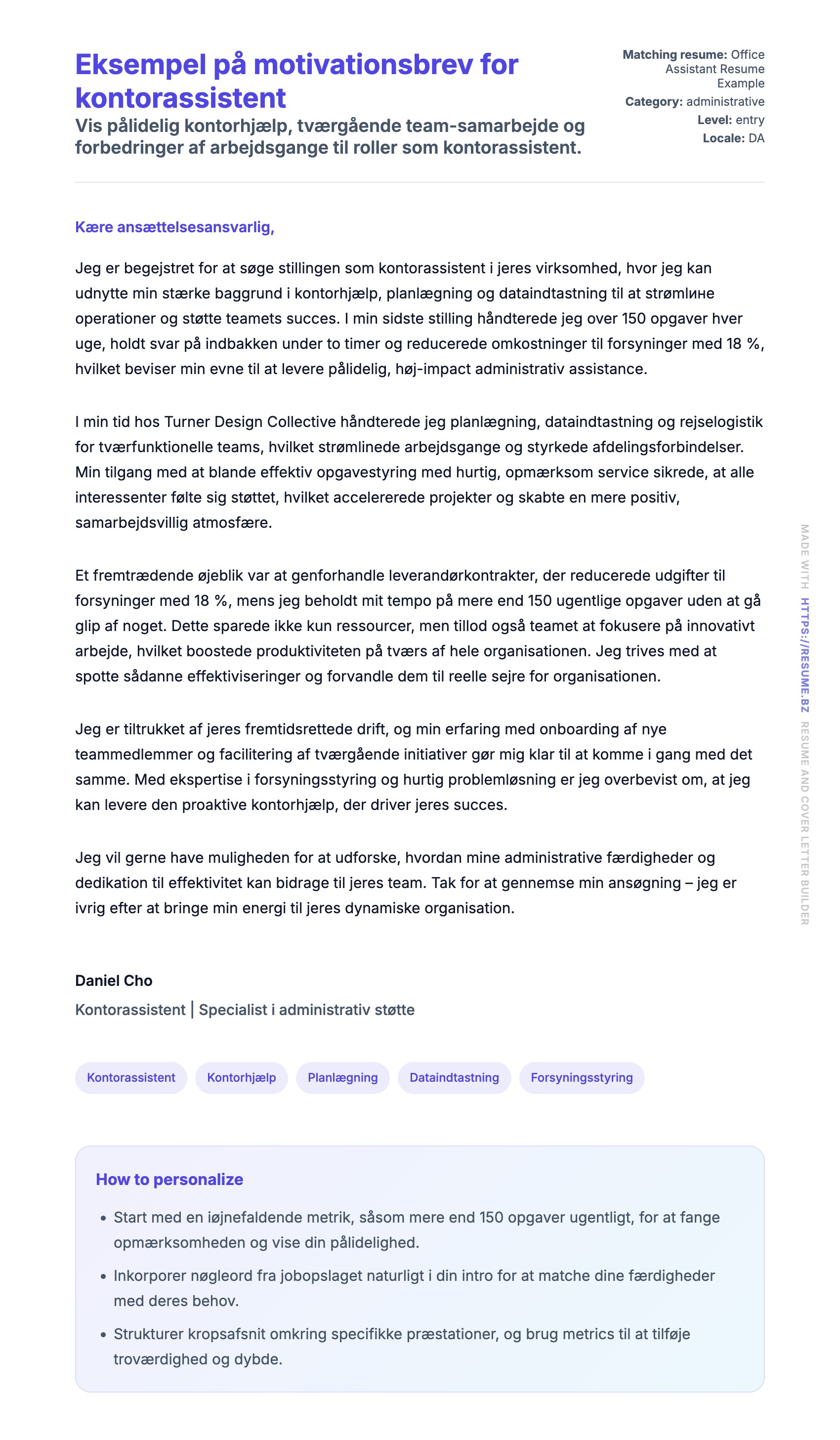 Eksempel på motivationsbrev for kontorassistent