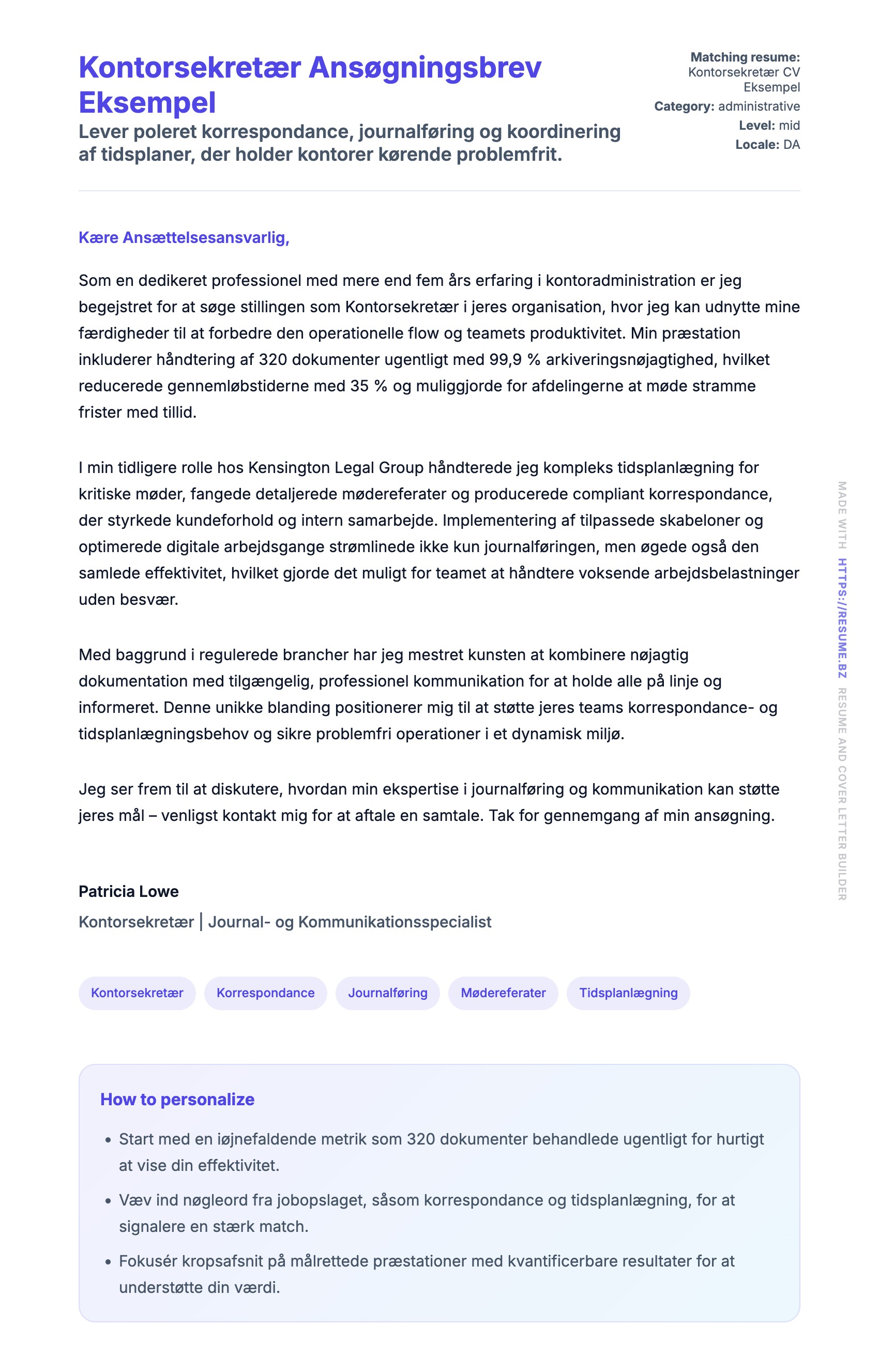 Ansøgningsbrev forhåndsvisning for Kontorsekretær Ansøgningsbrev Eksempel