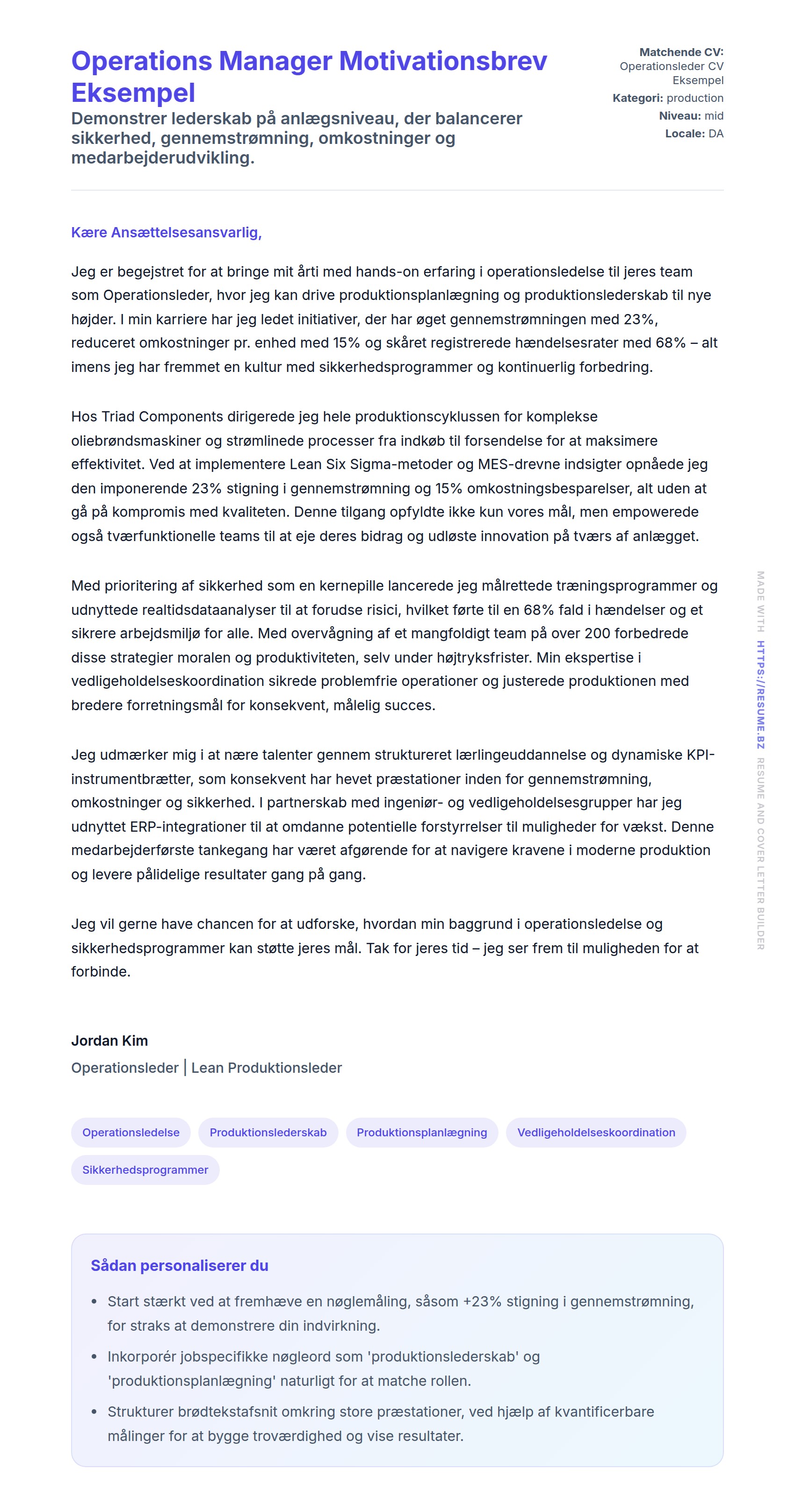 Operations Manager Motivationsbrev Eksempel