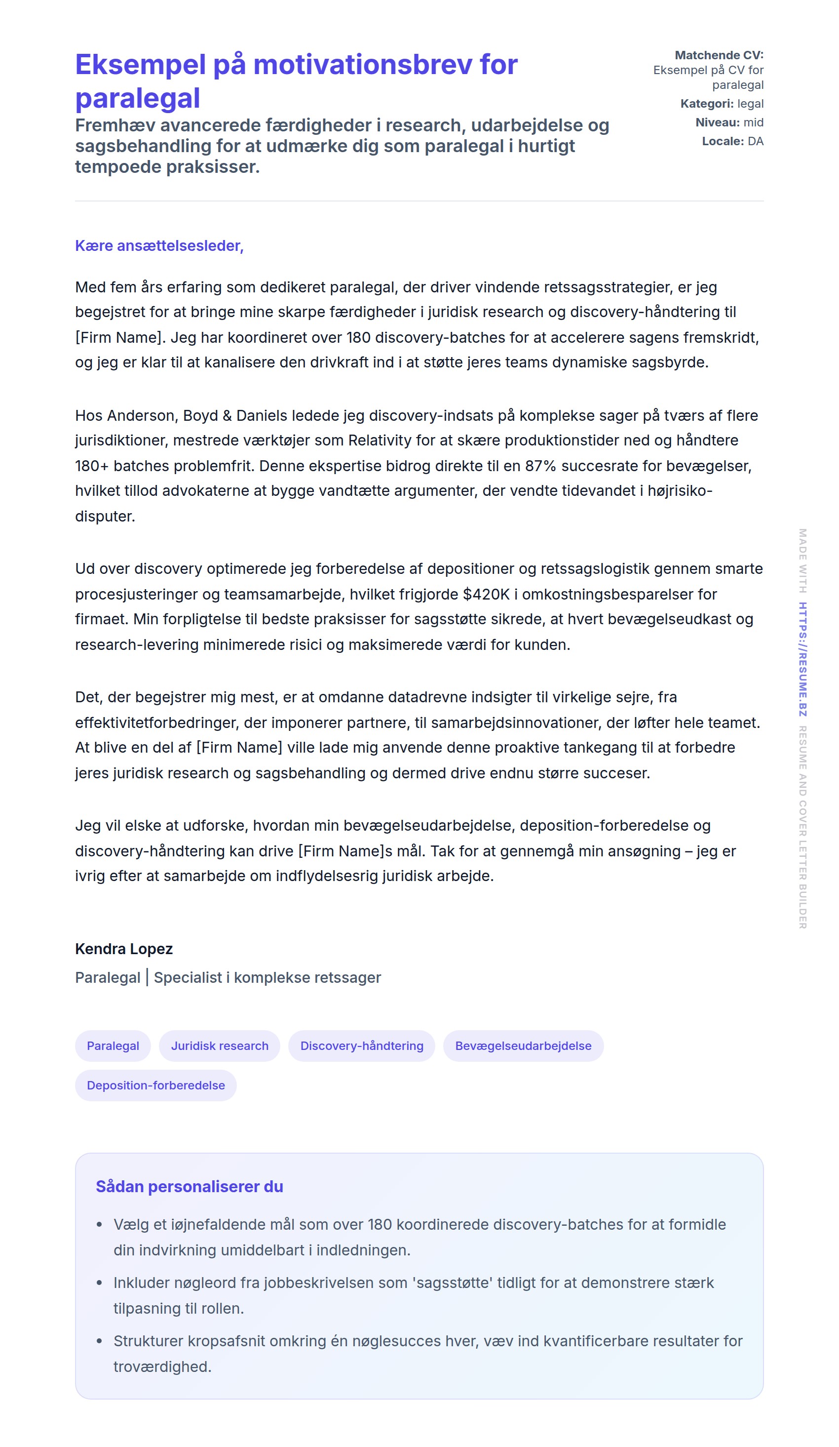 Ansøgningsbrev forhåndsvisning for Eksempel på motivationsbrev for paralegal