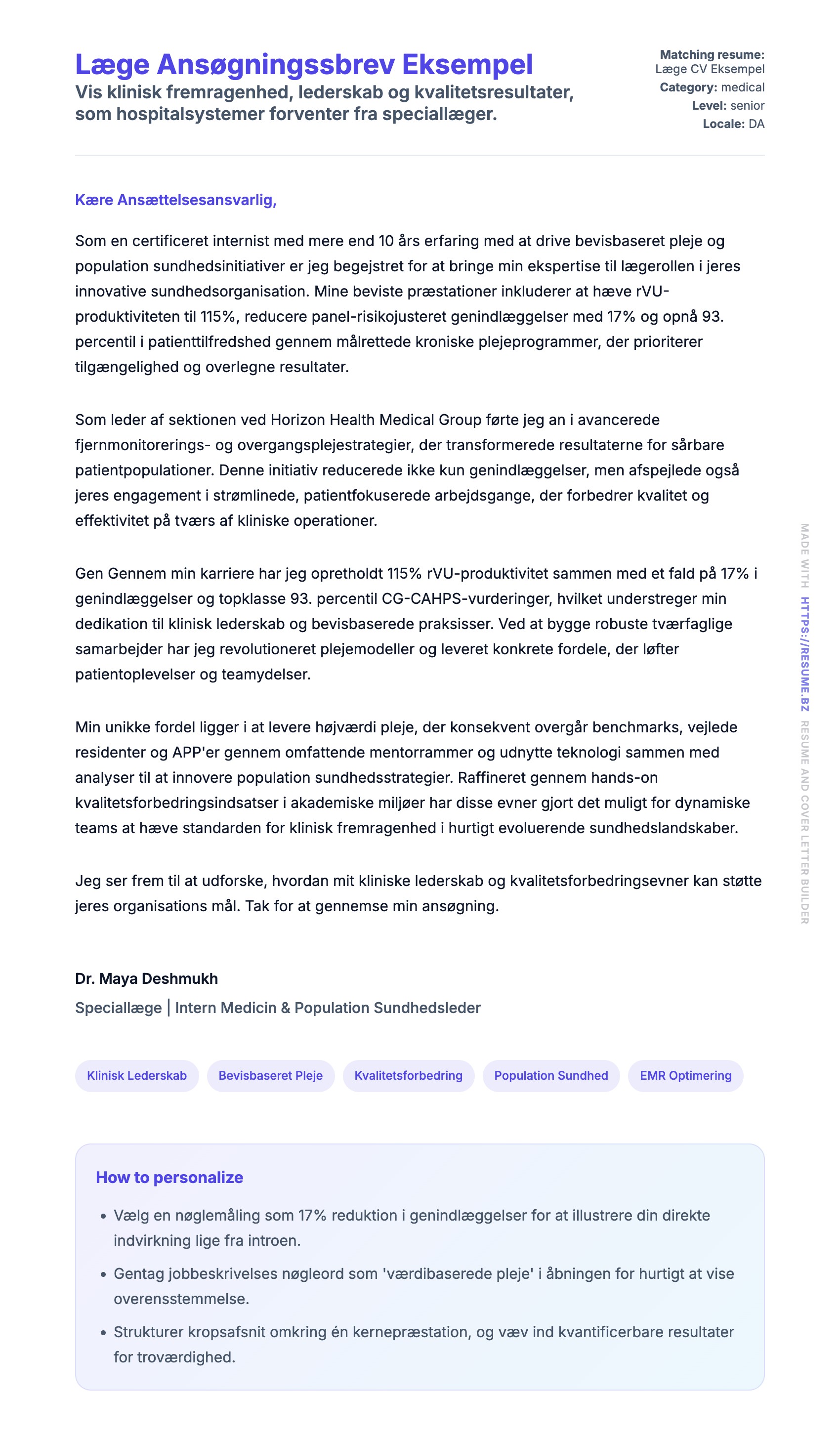 Ansøgningsbrev forhåndsvisning for Læge Ansøgningssbrev Eksempel