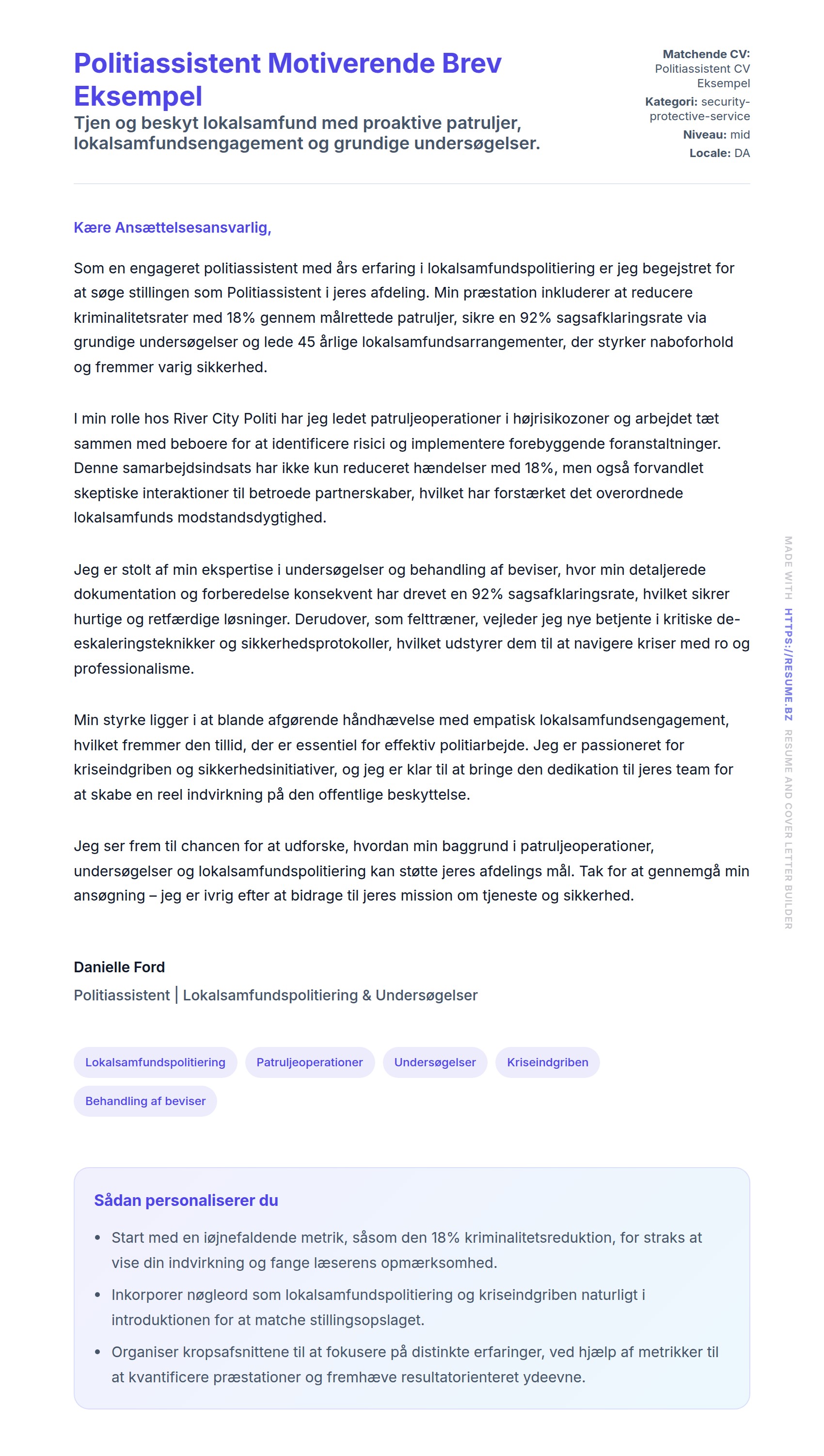Politiassistent Motiverende Brev Eksempel