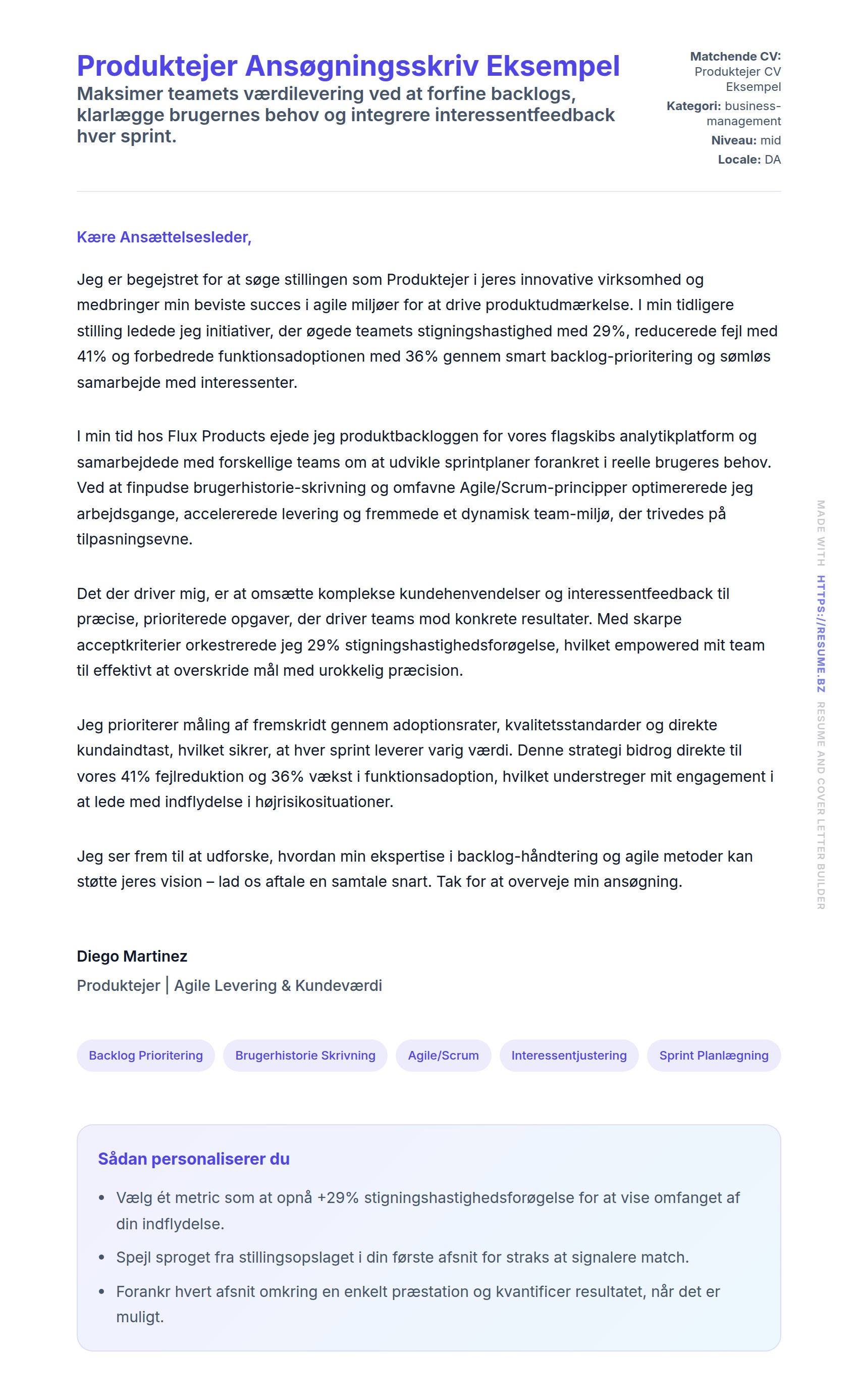 Produktejer Ansøgningsskriv Eksempel