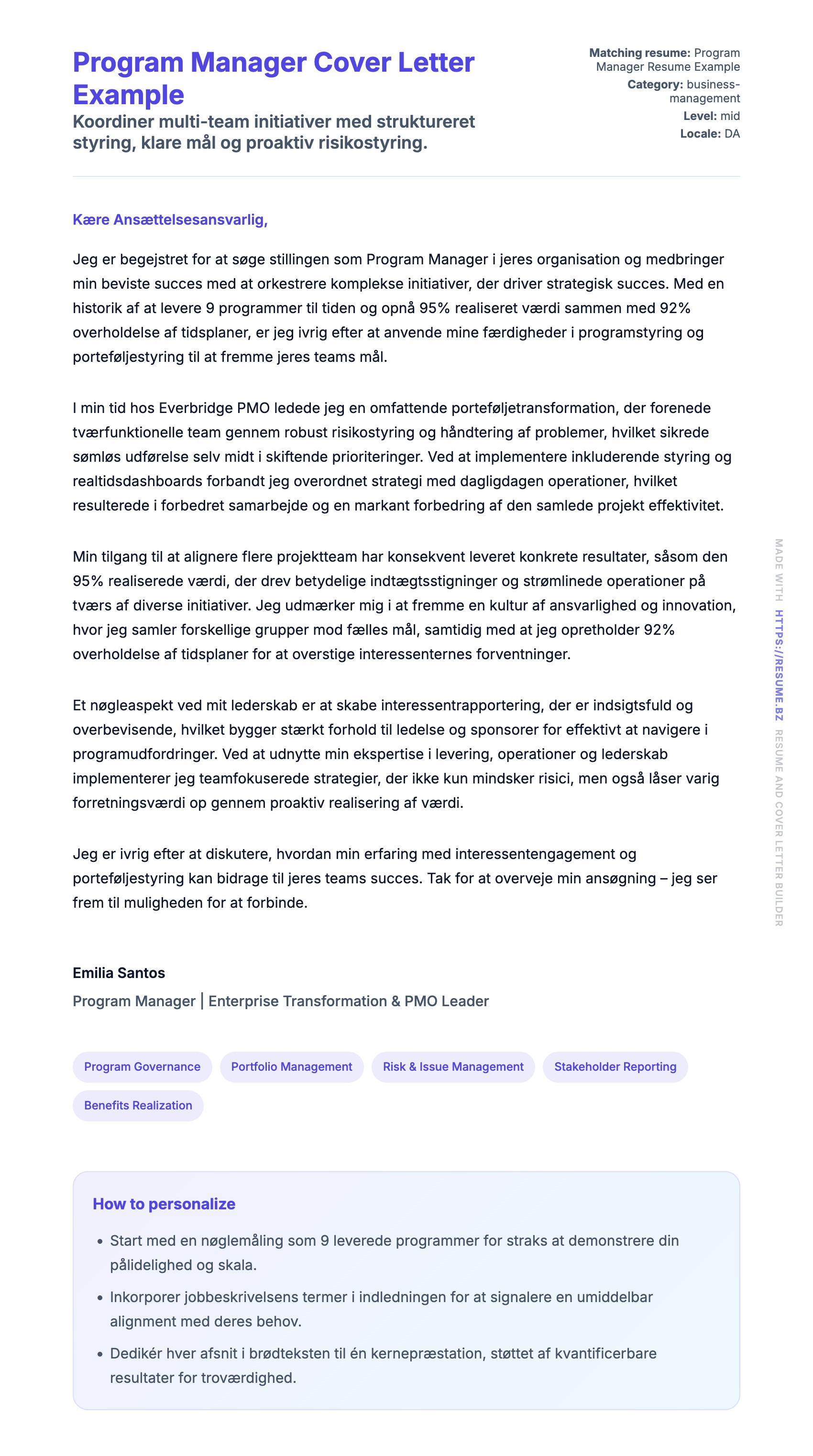 Ansøgningsbrev forhåndsvisning for Program Manager Cover Letter Example