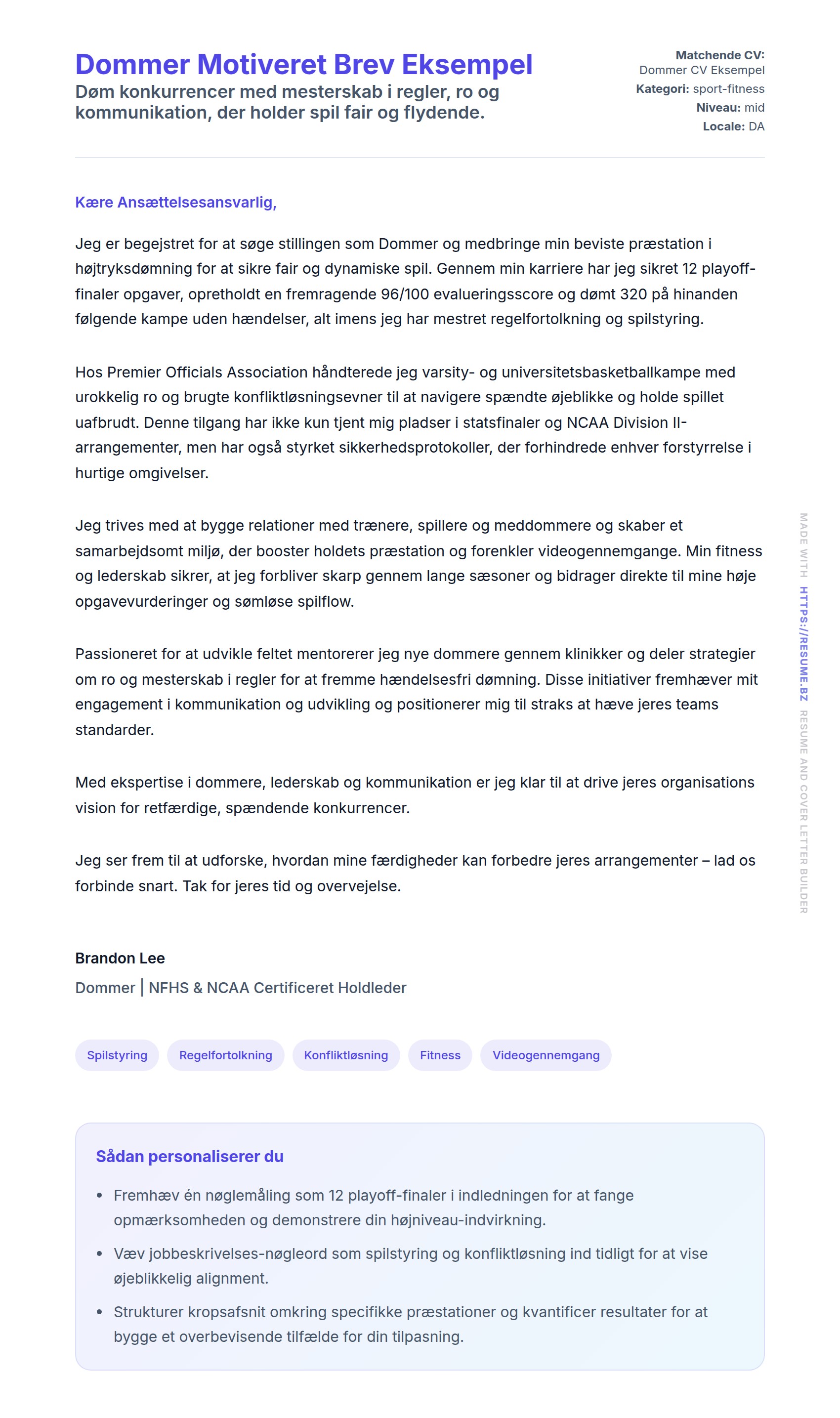 Ansøgningsbrev forhåndsvisning for Dommer Motiveret Brev Eksempel