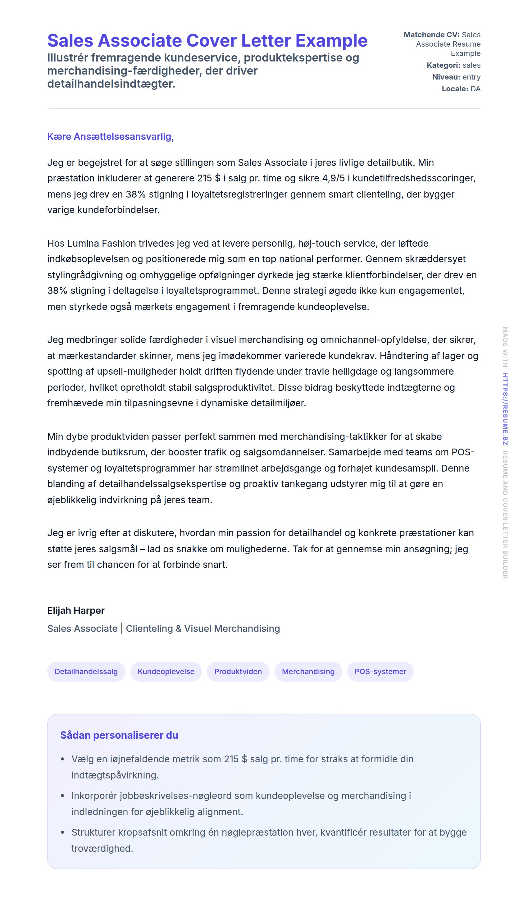 Ansøgningsbrev forhåndsvisning for Sales Associate Cover Letter Example