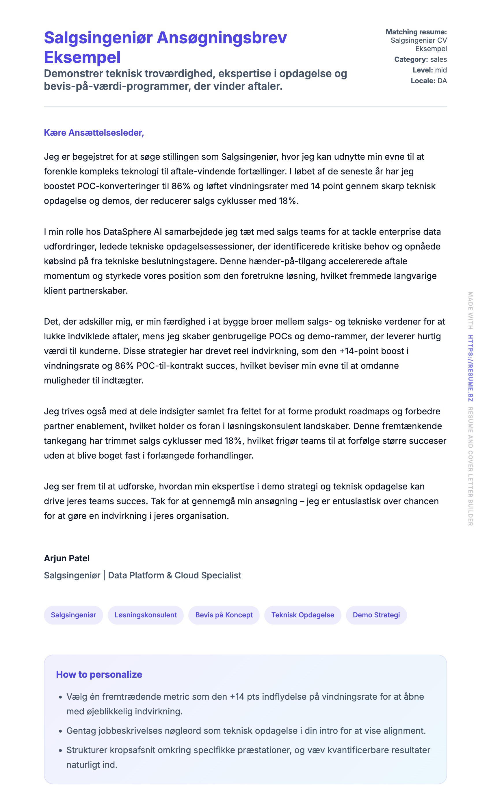 Ansøgningsbrev forhåndsvisning for Salgsingeniør Ansøgningsbrev Eksempel