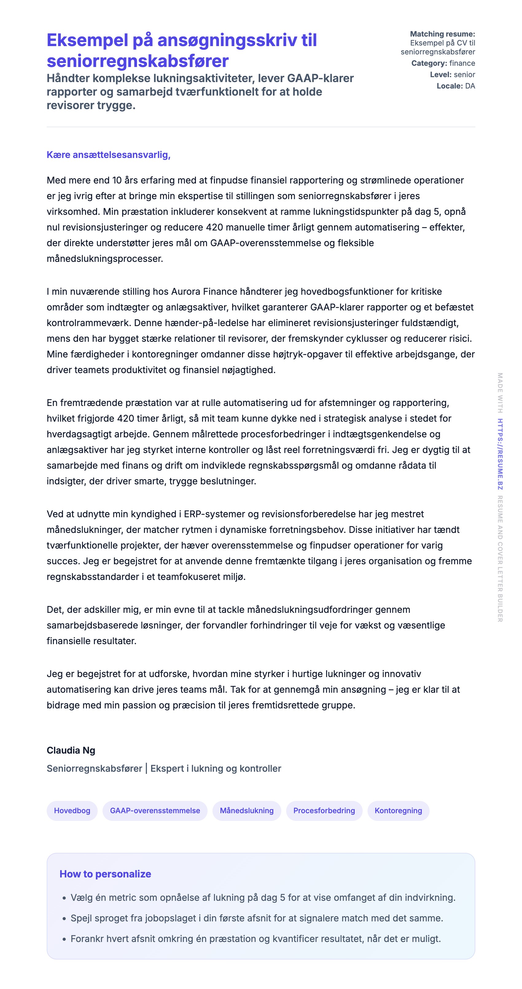 Ansøgningsbrev forhåndsvisning for Eksempel på ansøgningsskriv til seniorregnskabsfører