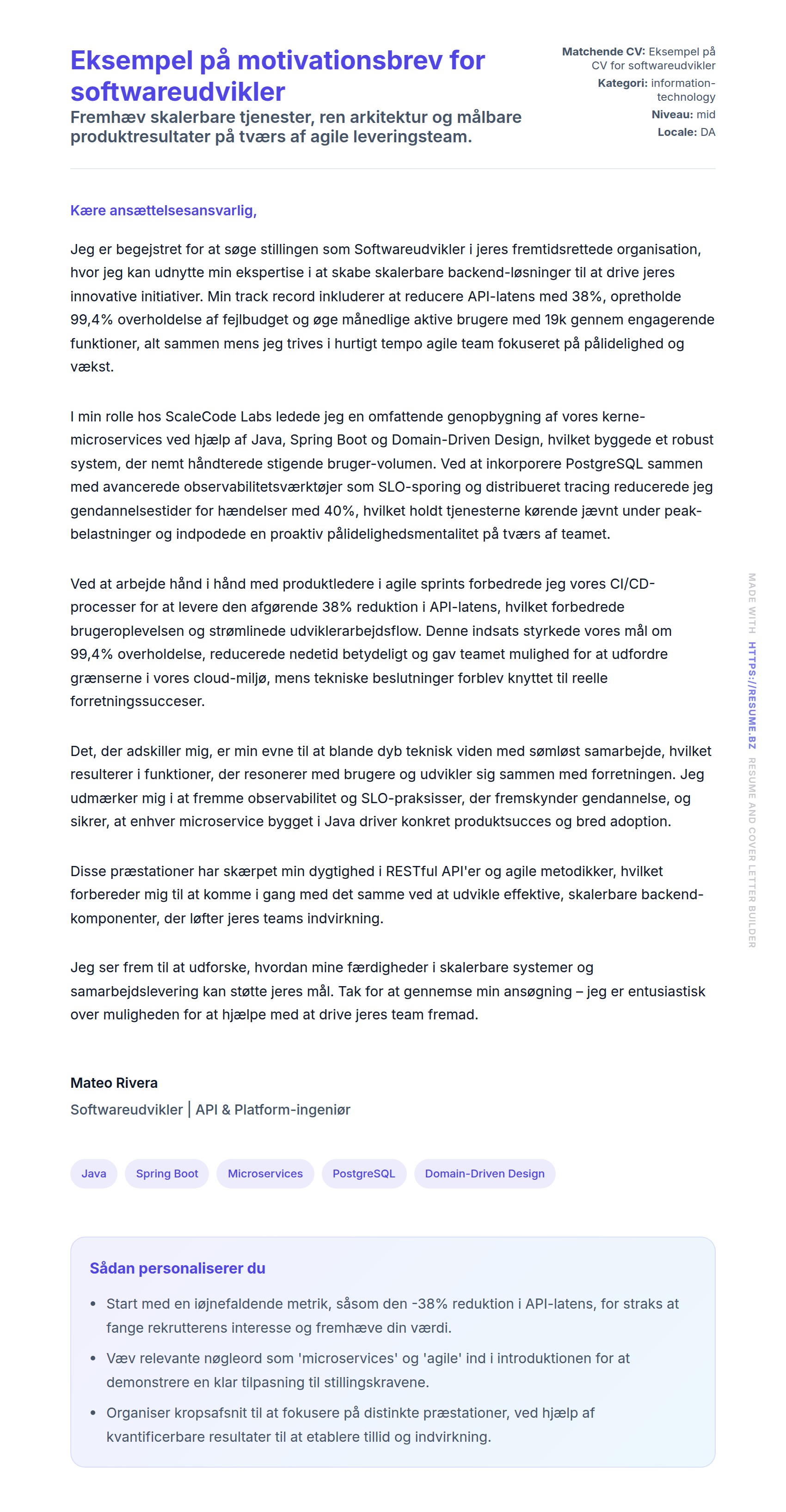 Eksempel på motivationsbrev for softwareudvikler