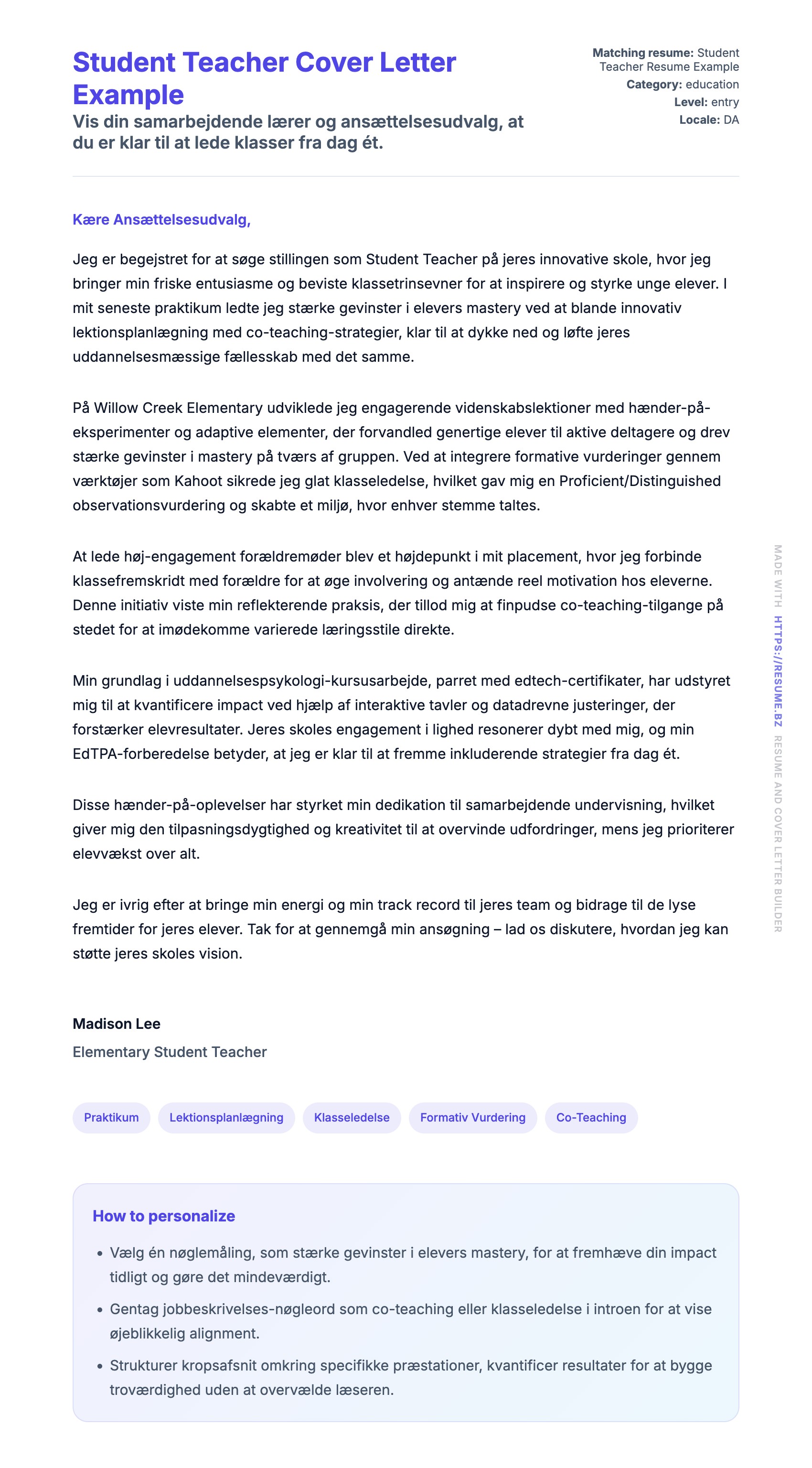 Ansøgningsbrev forhåndsvisning for Student Teacher Cover Letter Example
