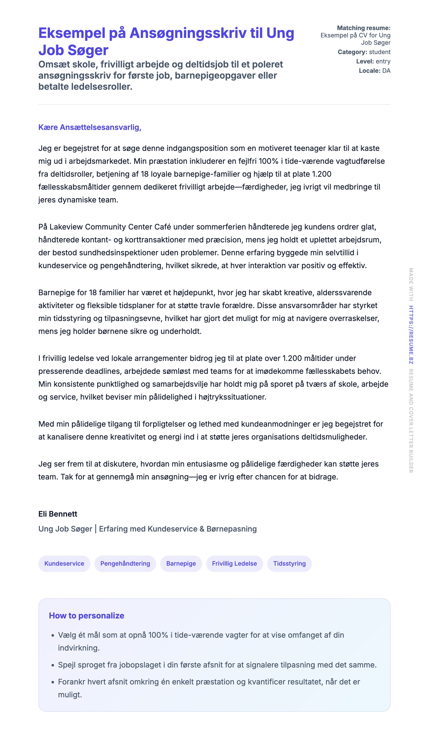Ansøgningsbrev forhåndsvisning for Eksempel på Ansøgningsskriv til Ung Job Søger