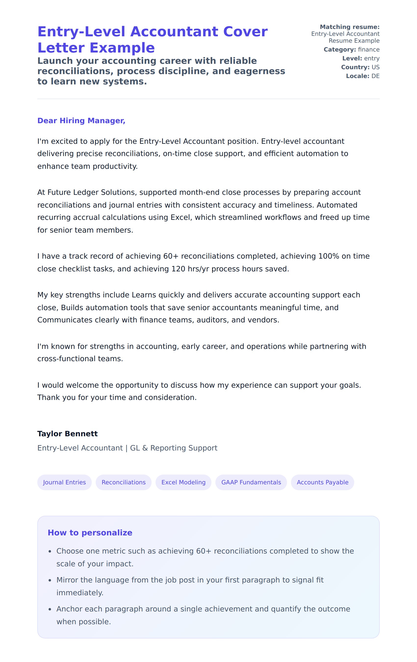 Cover Letter preview for Entry-Level Accountant Cover Letter Example