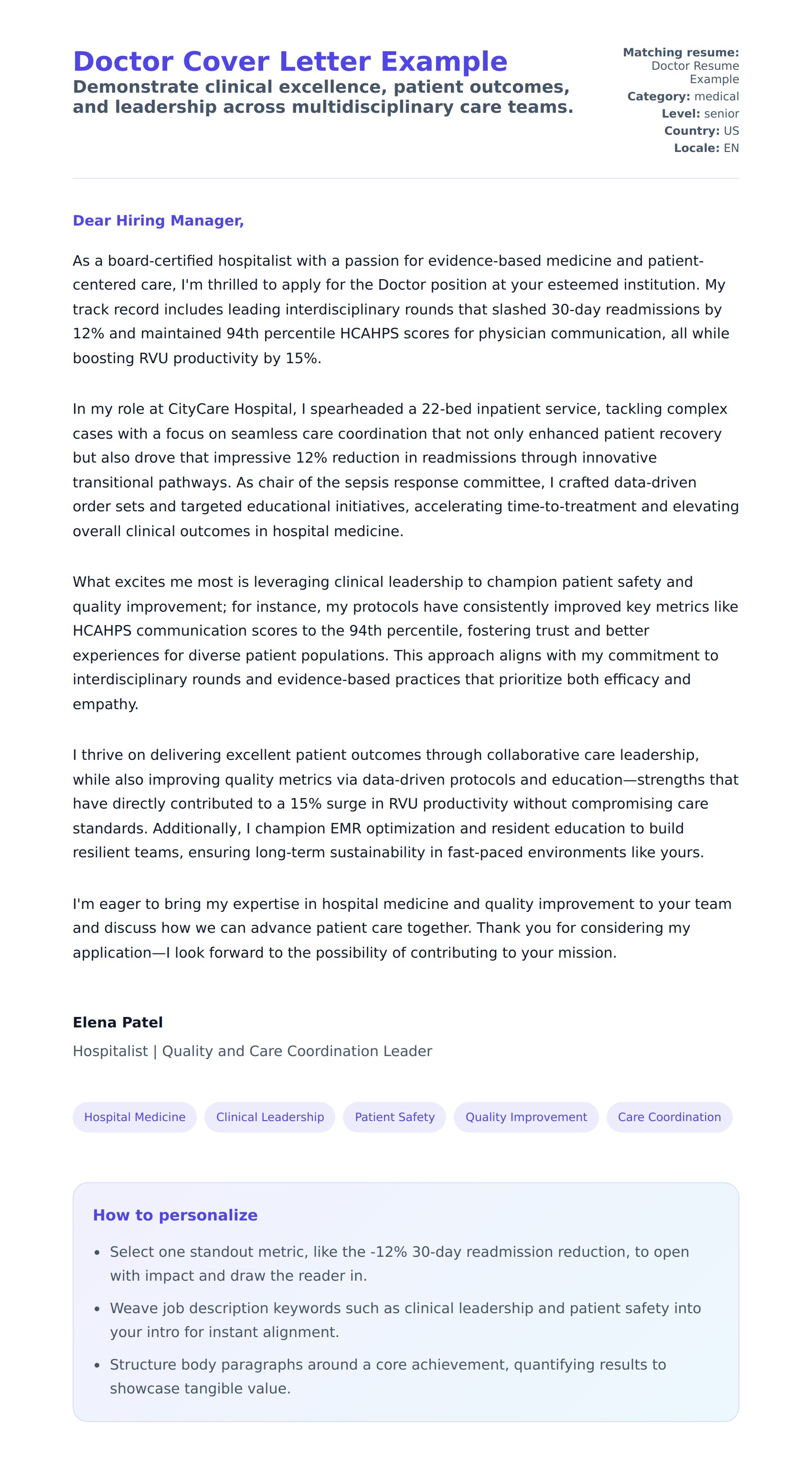 Cover Letter preview for Doctor Cover Letter Example