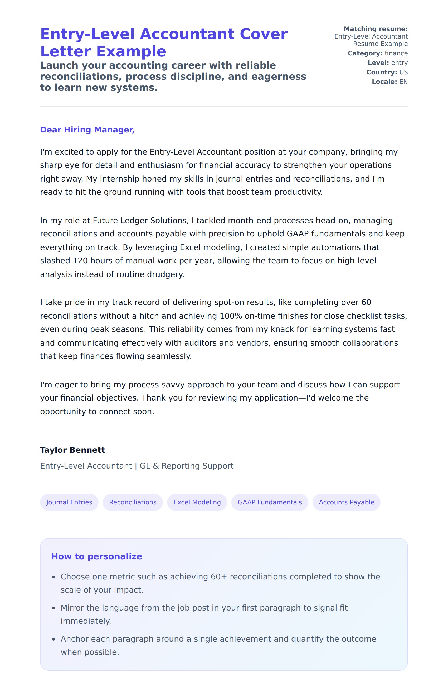 Cover Letter preview for Entry-Level Accountant Cover Letter Example