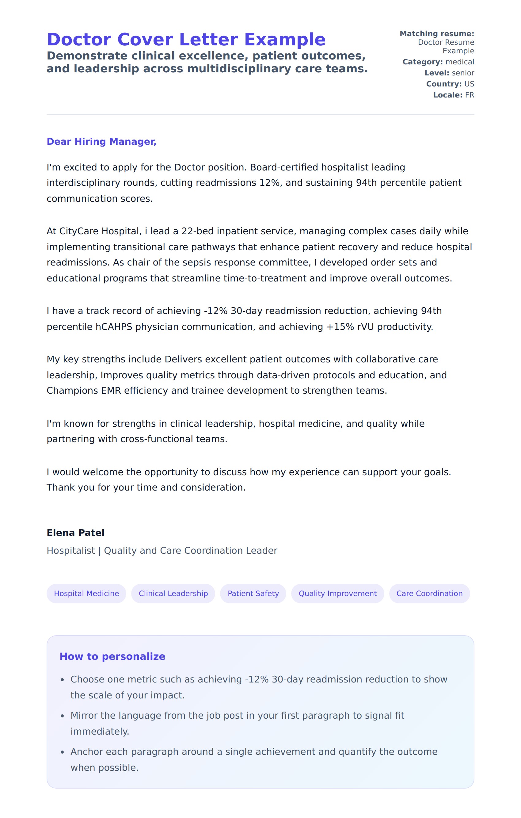 Cover Letter preview for Doctor Cover Letter Example