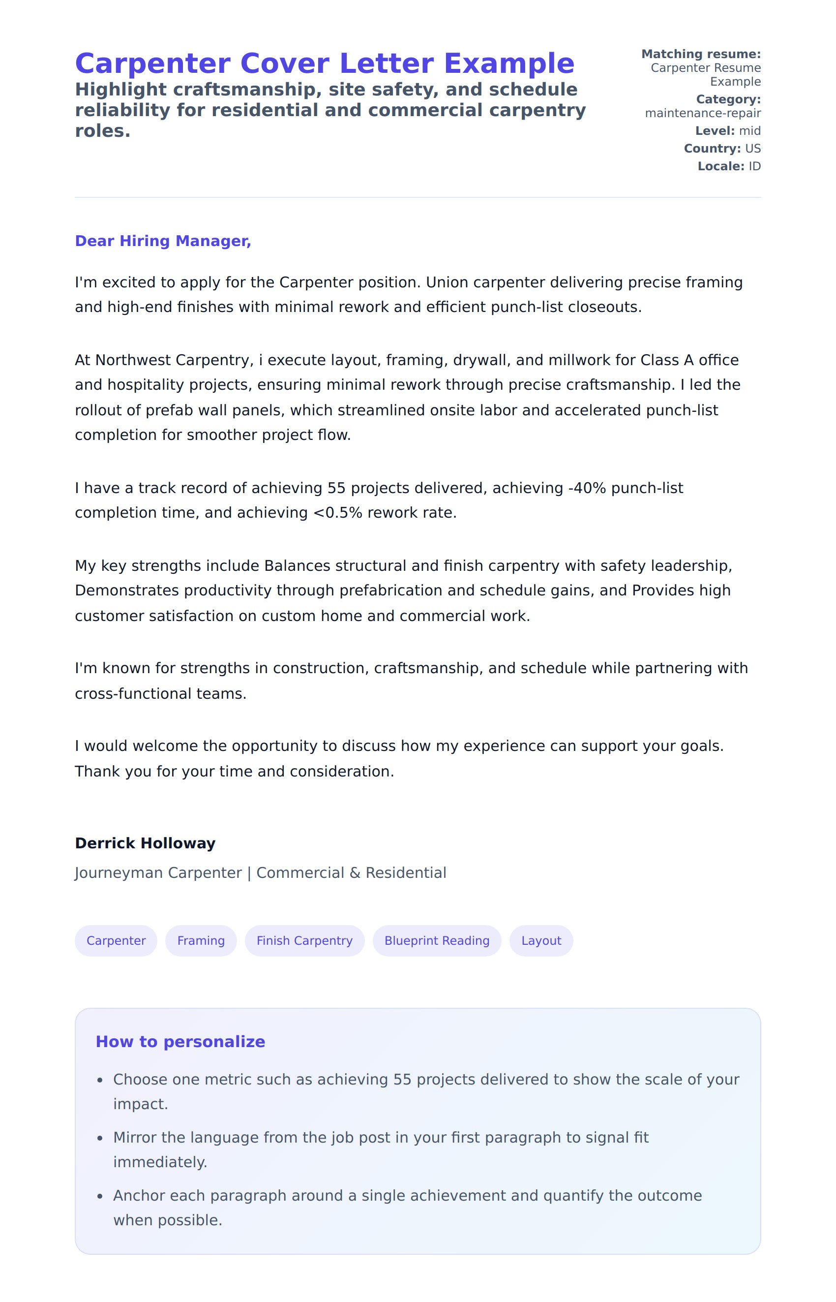 Carpenter Cover Letter Example