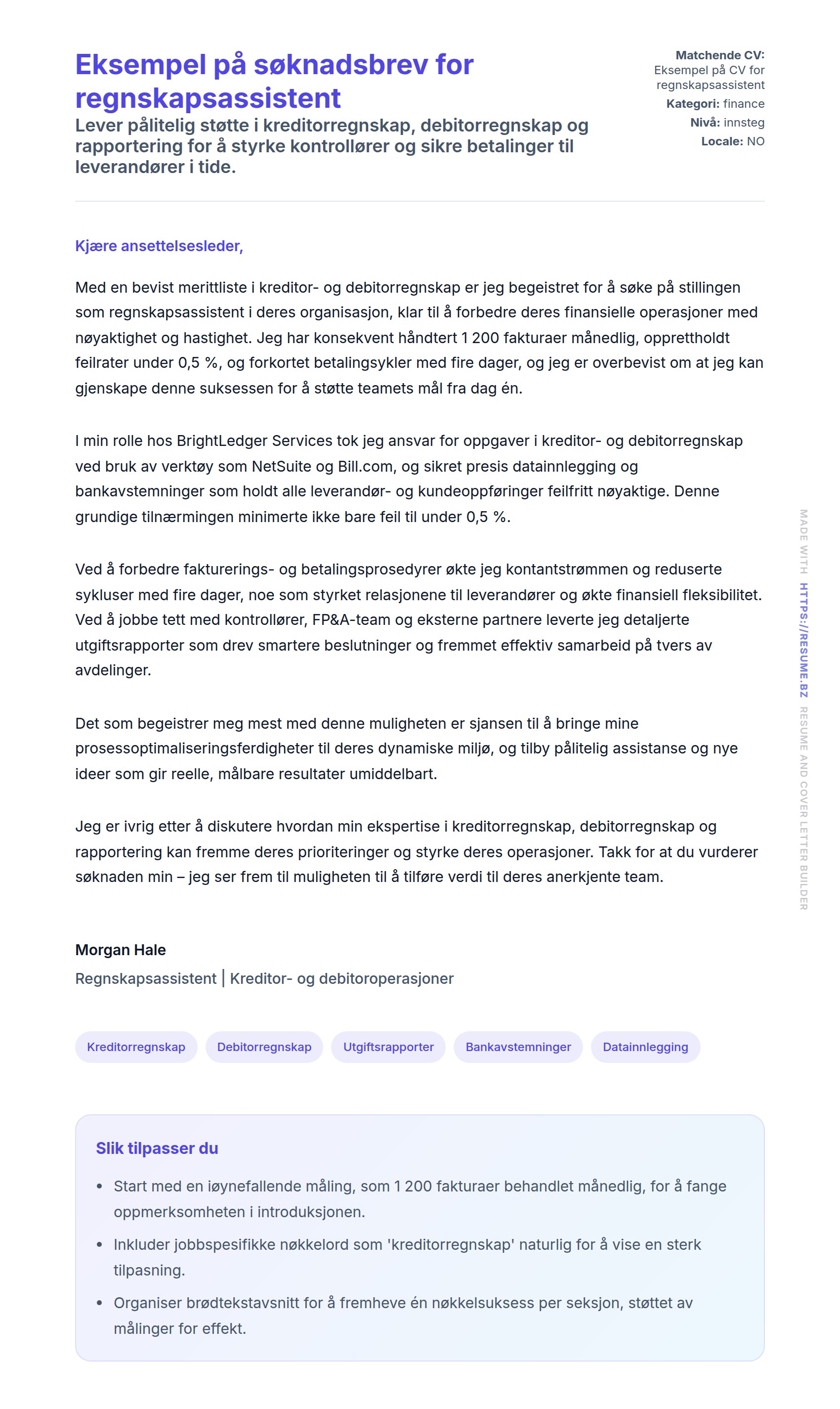 Forhåndsvisning av søknadsbrev for Eksempel på søknadsbrev for regnskapsassistent