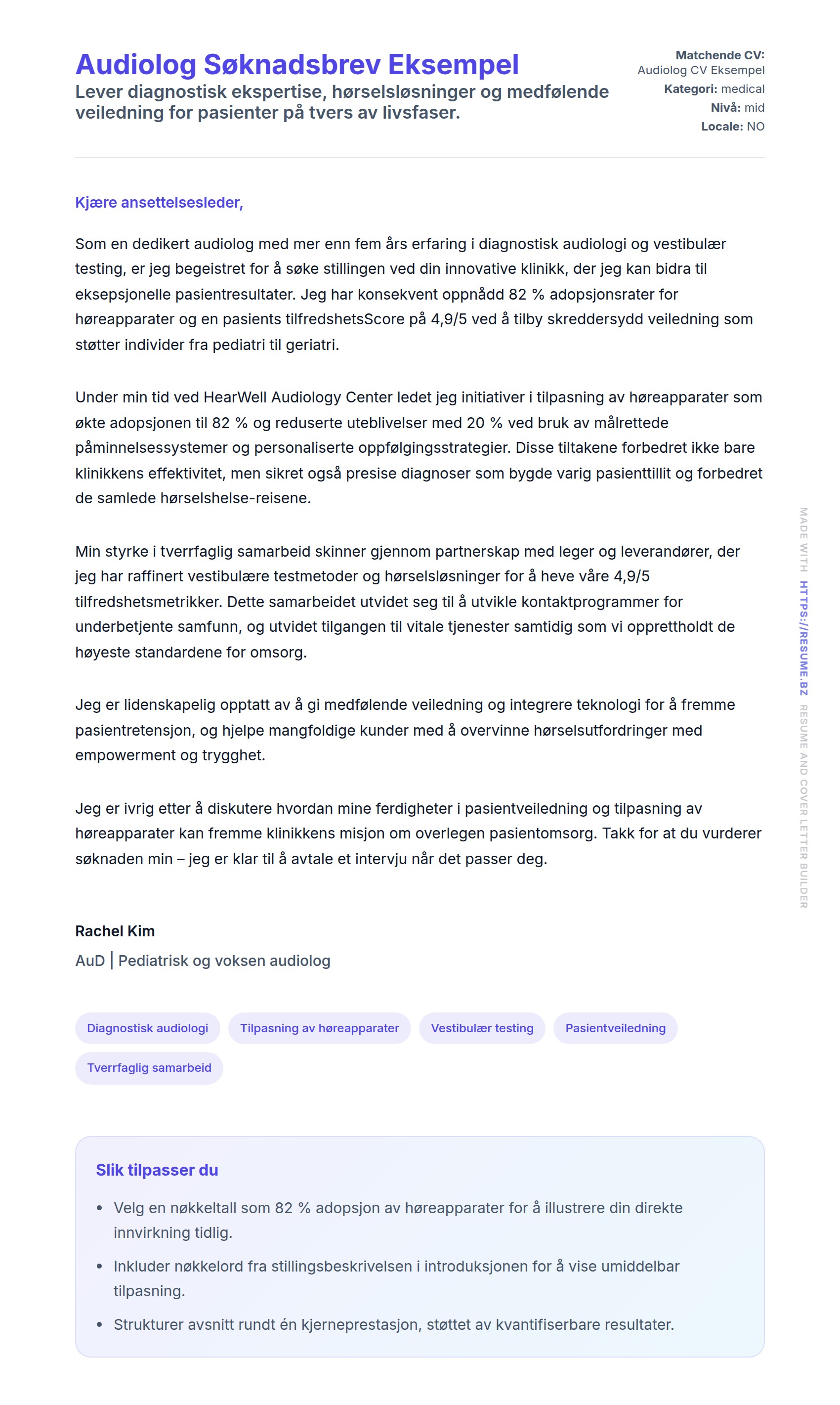 Forhåndsvisning av søknadsbrev for Audiolog Søknadsbrev Eksempel