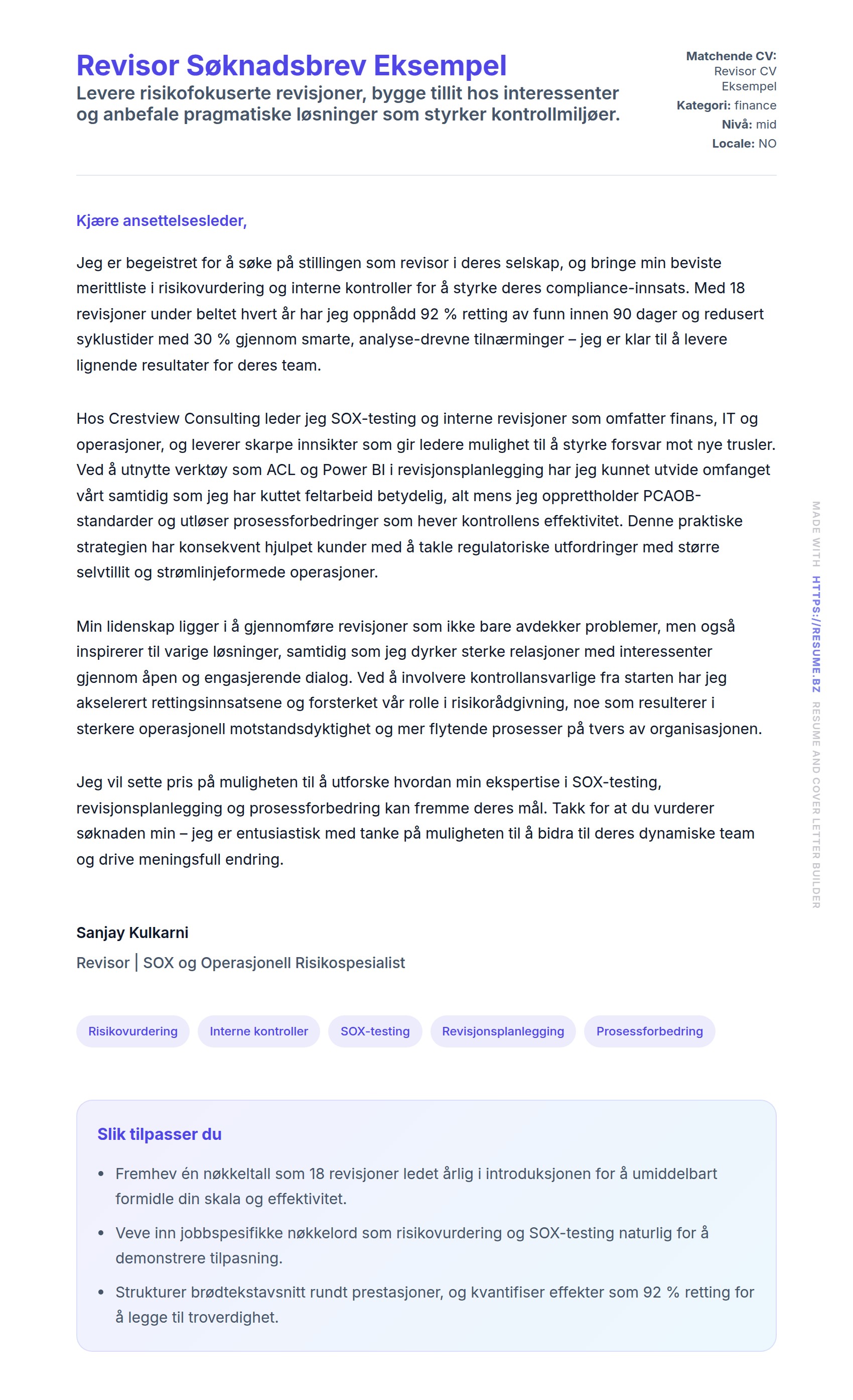 Revisor Søknadsbrev Eksempel